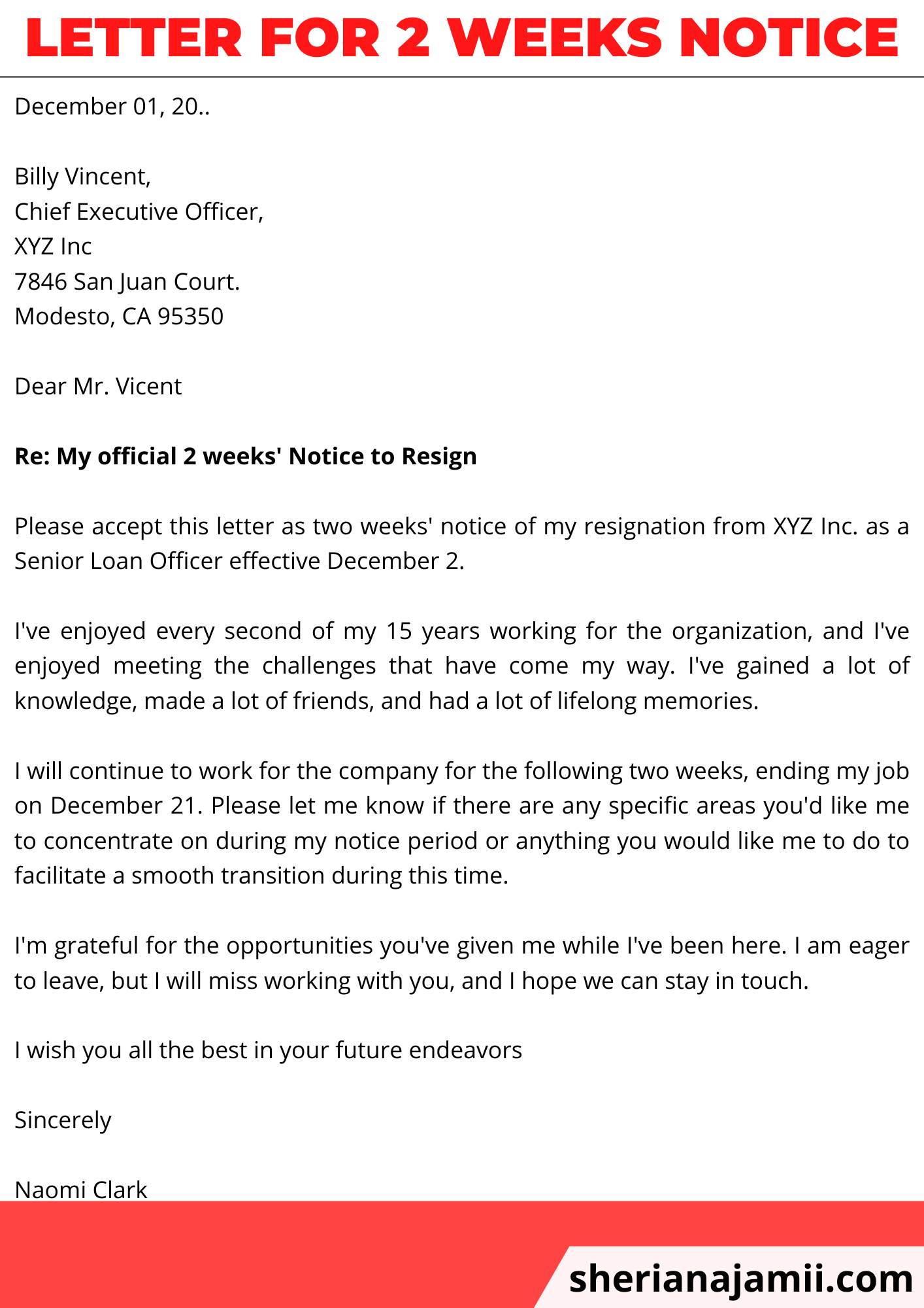 2 Weeks Notice Example