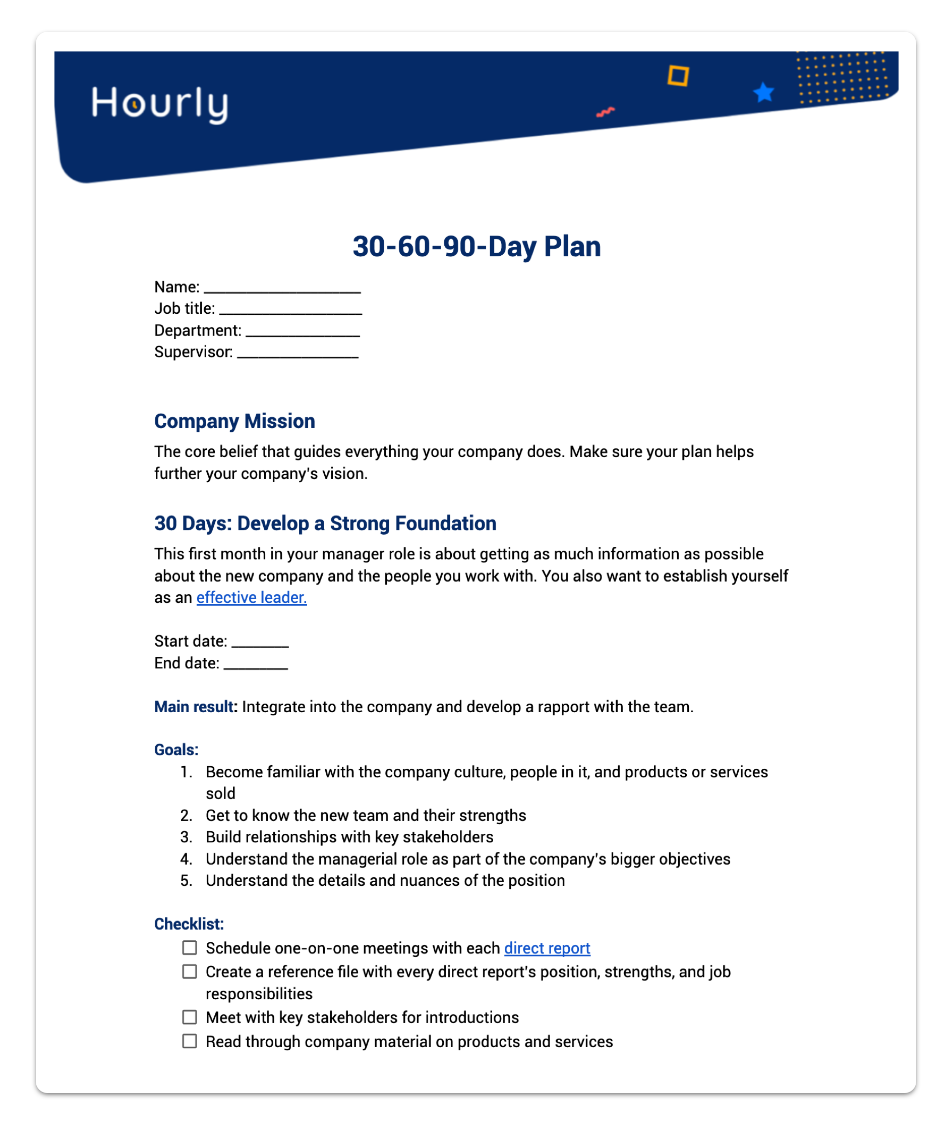 30 60 90 Plan