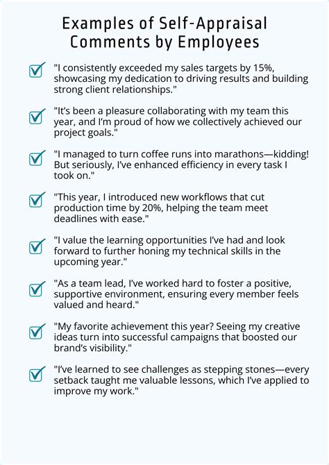 30+ Self-Appraisal Comments by Employees with Examples - Face Surgery