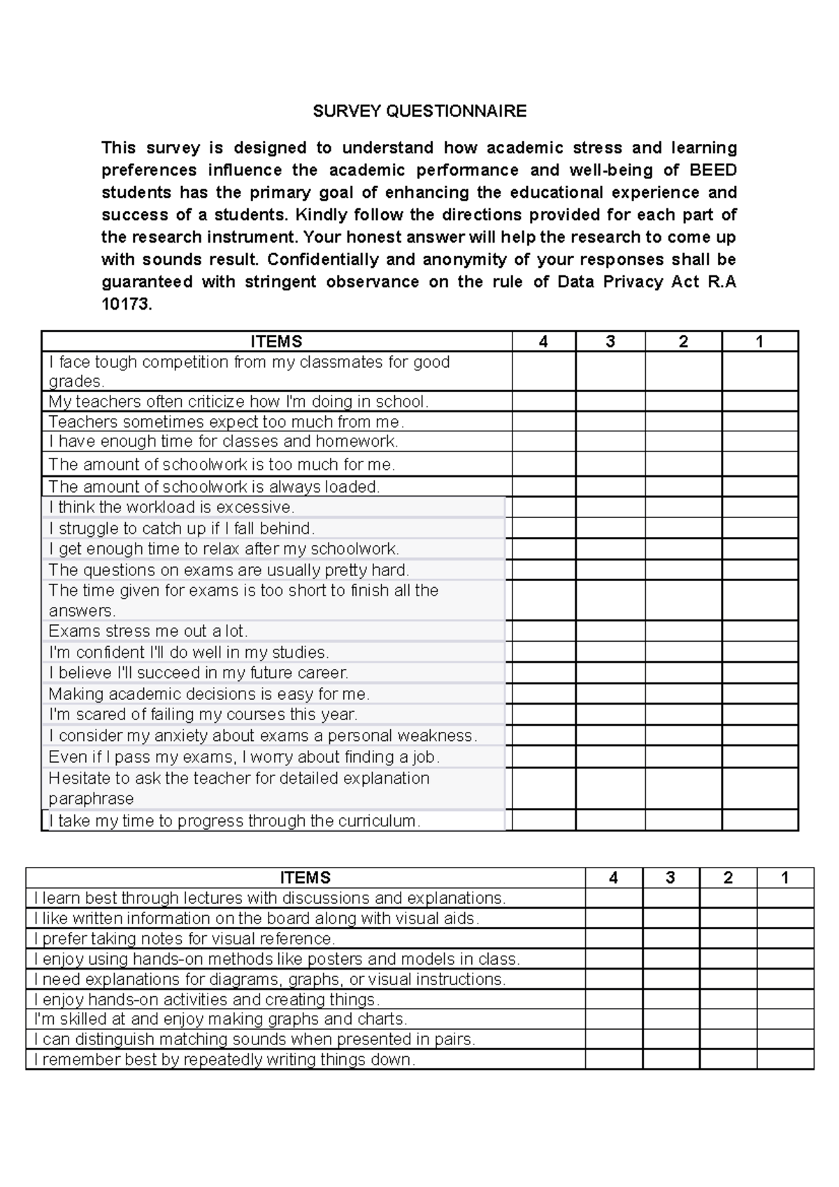 Adaptation Of Questionnaire