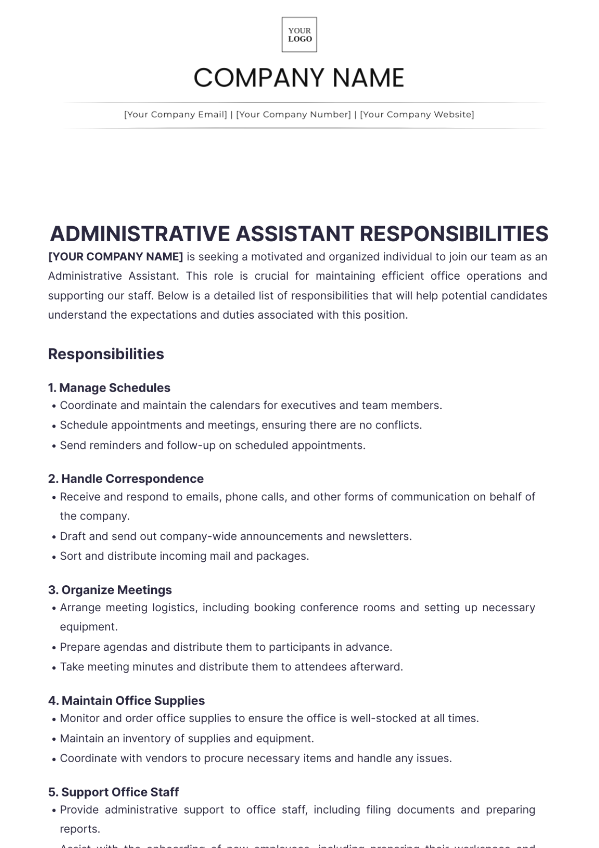 Administrative Assistant Responsibilities
