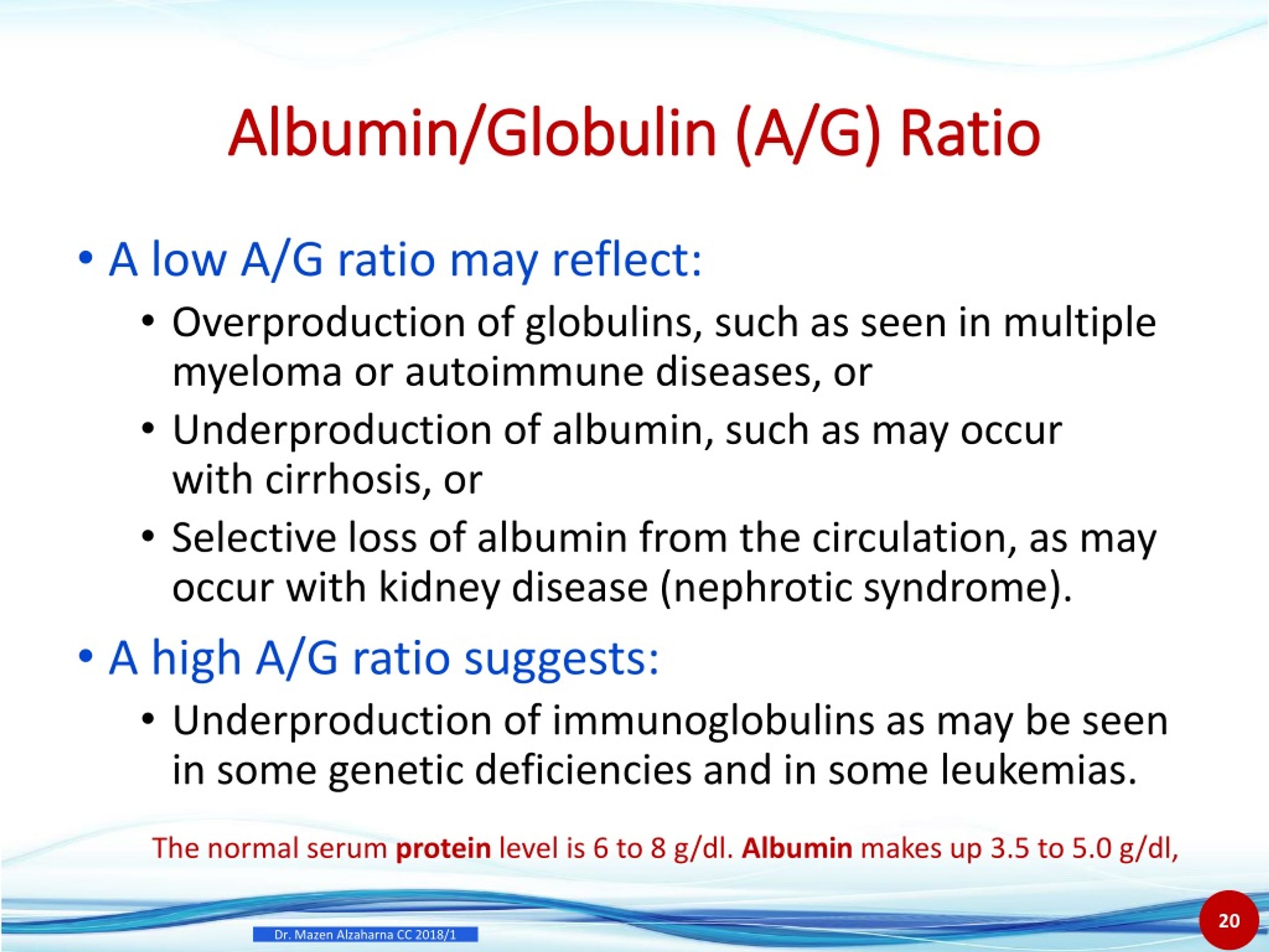 Albumin/Globulin Ratio Low