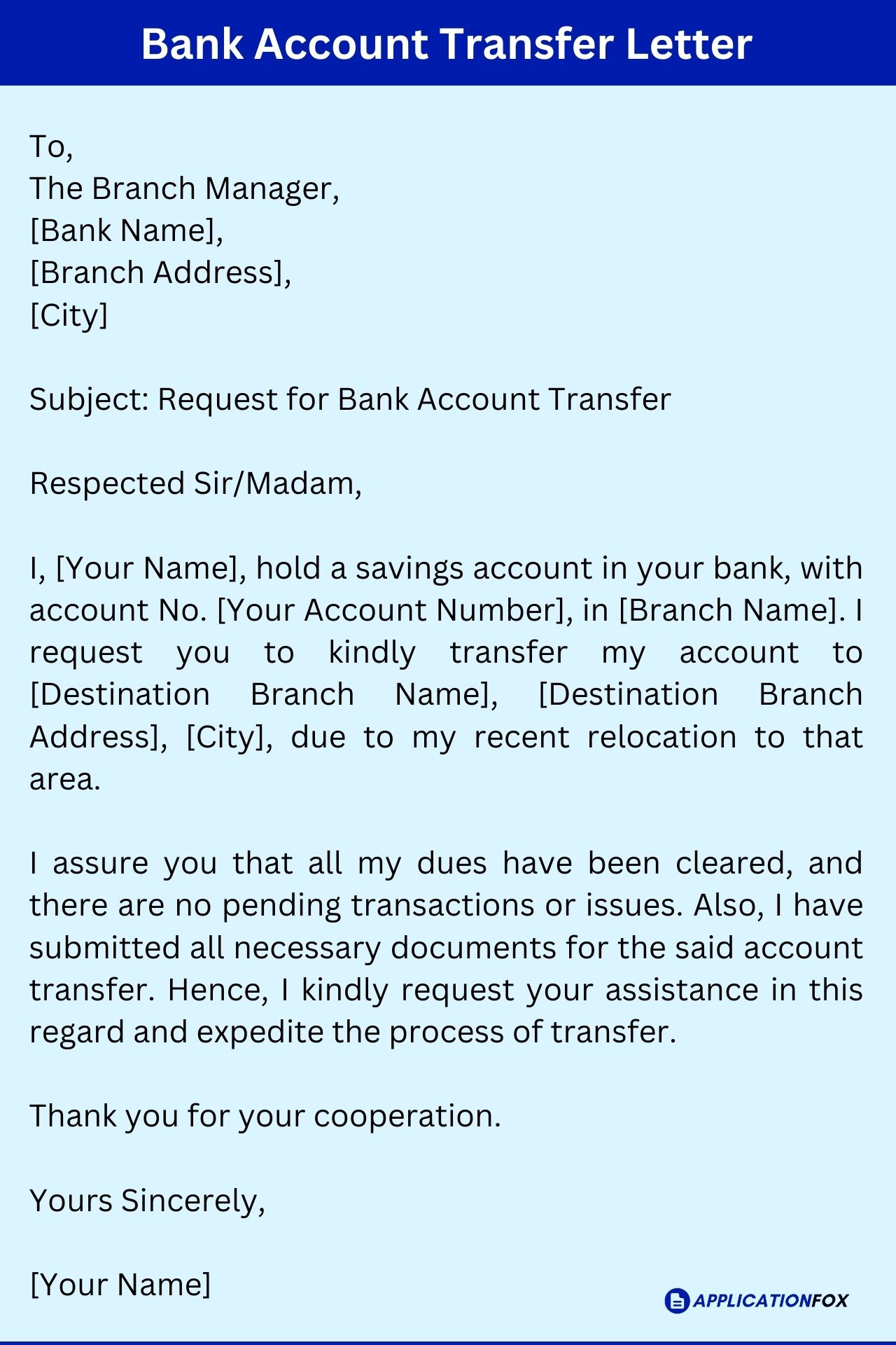 Application For Bank Transfer