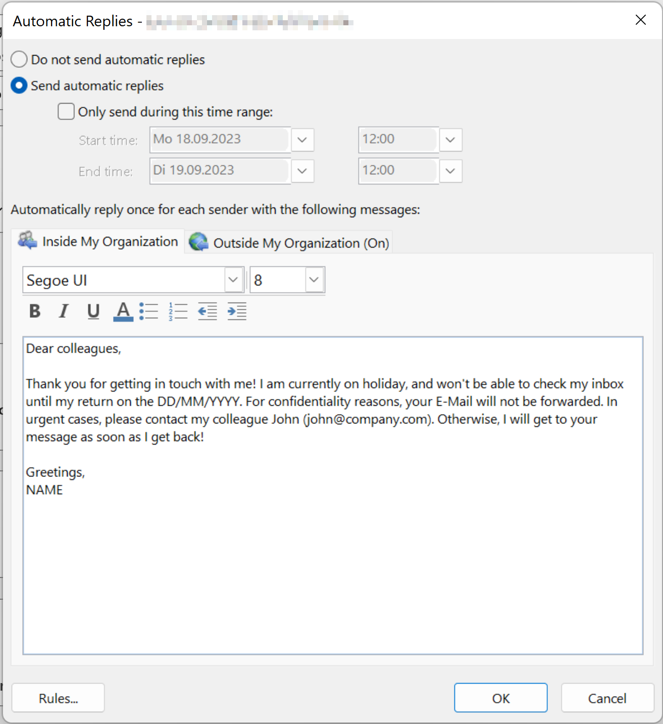 Away Message Outlook