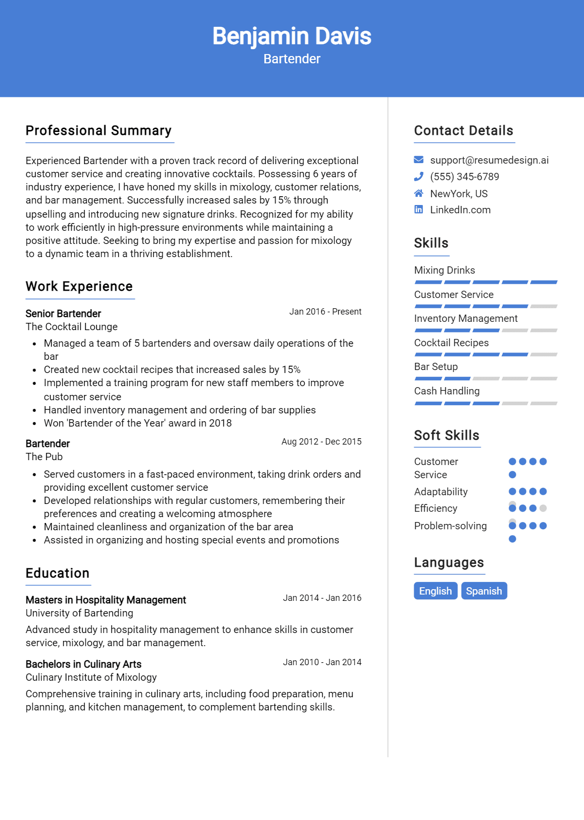 Bartender Resume Examples