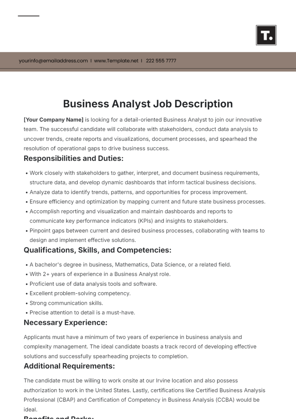 Business Analyst Job Description
