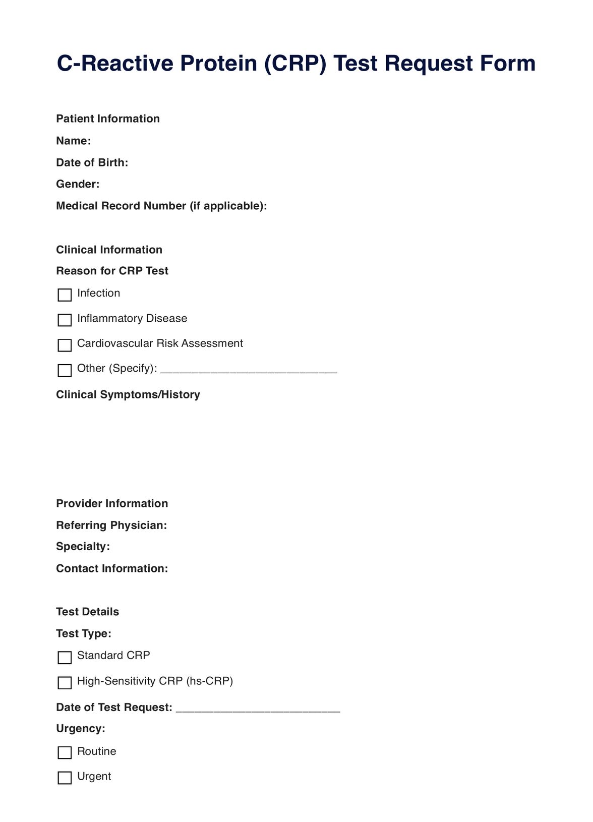 C Reactive Protein Level Chart
