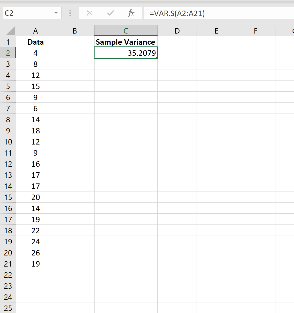 Calculate Variance Using Excel