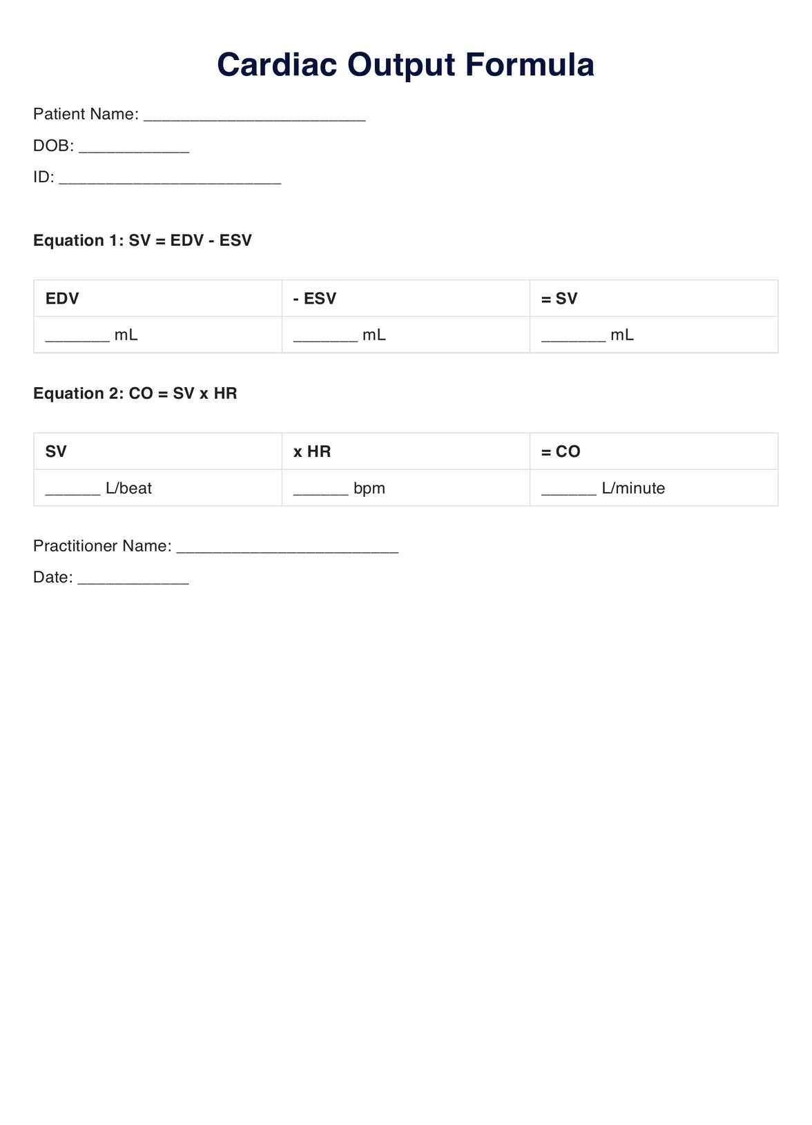 Cardiac Output Formula
