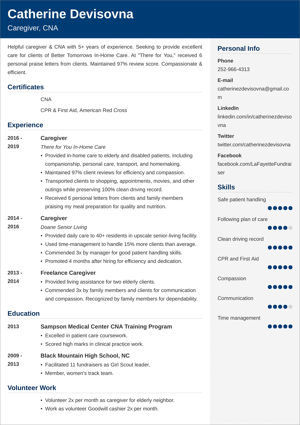 Caregiver Resume Examples