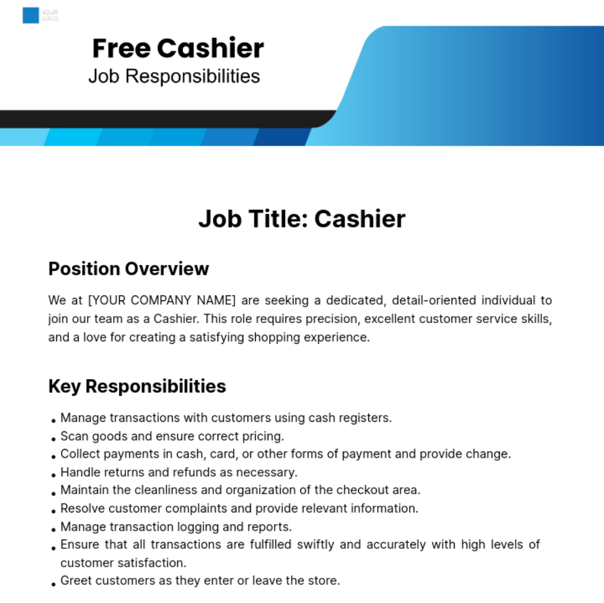 Cashier Job Responsibilities