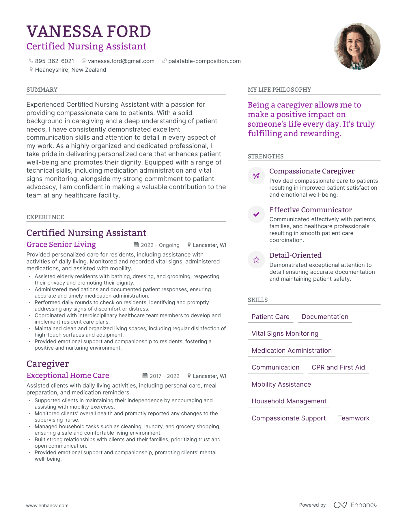 Certified Nursing Assistant Resume