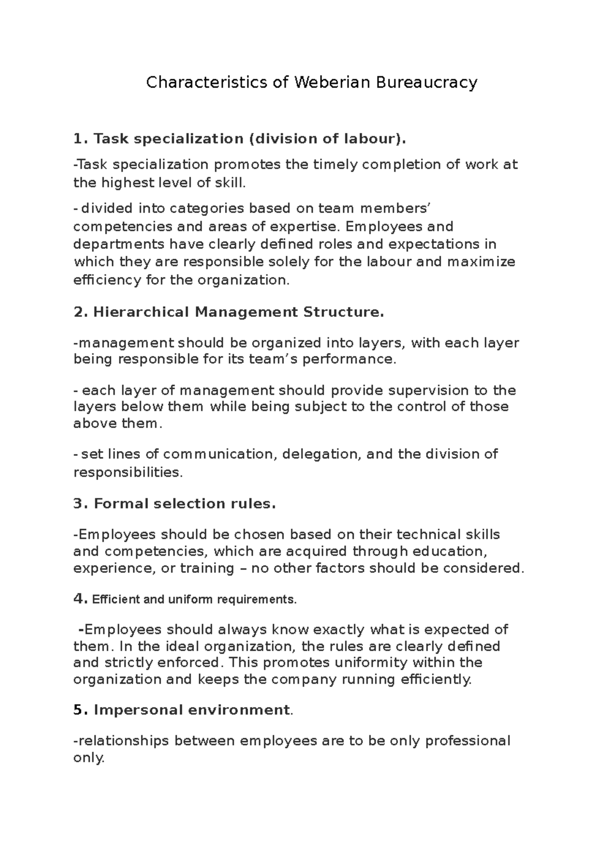 Characteristics Of Bureaucracy