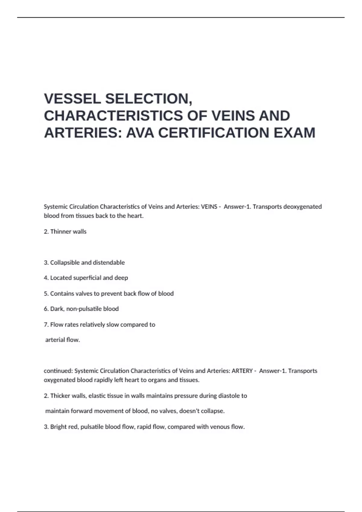 Characteristics Of Veins
