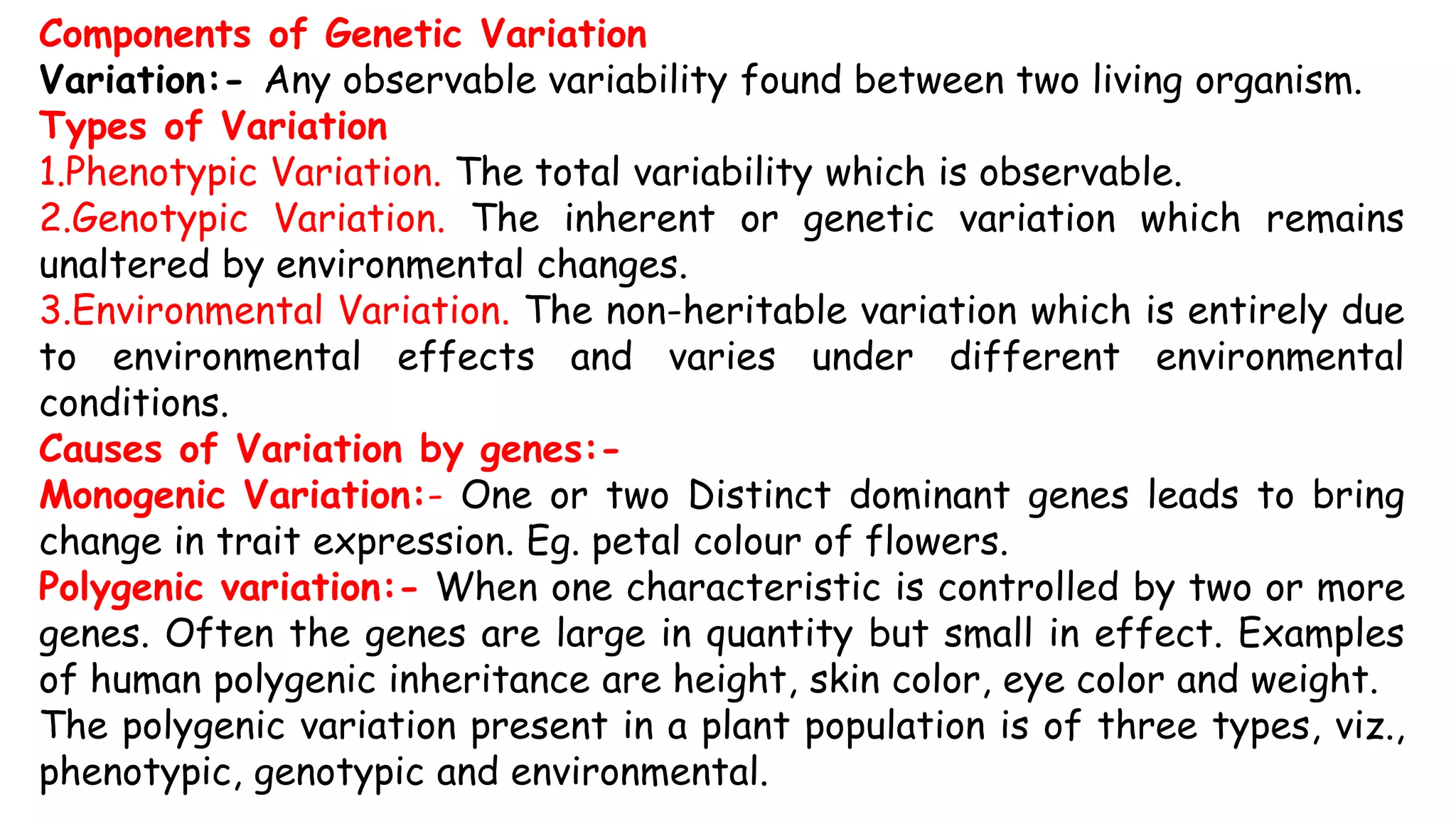 Components Of Genetic Variation In Plant Breeding