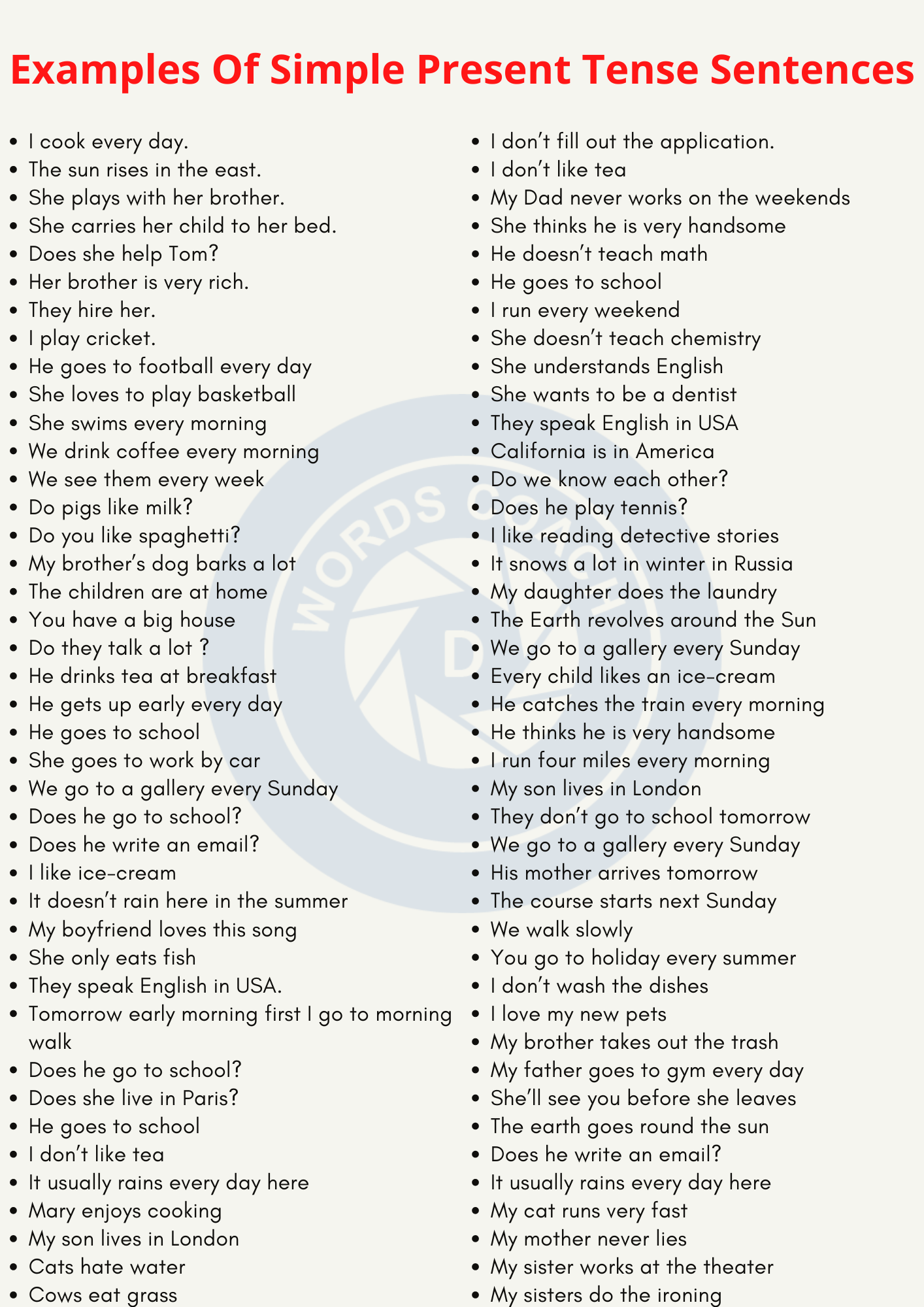 Examples Of Simple Present Tense