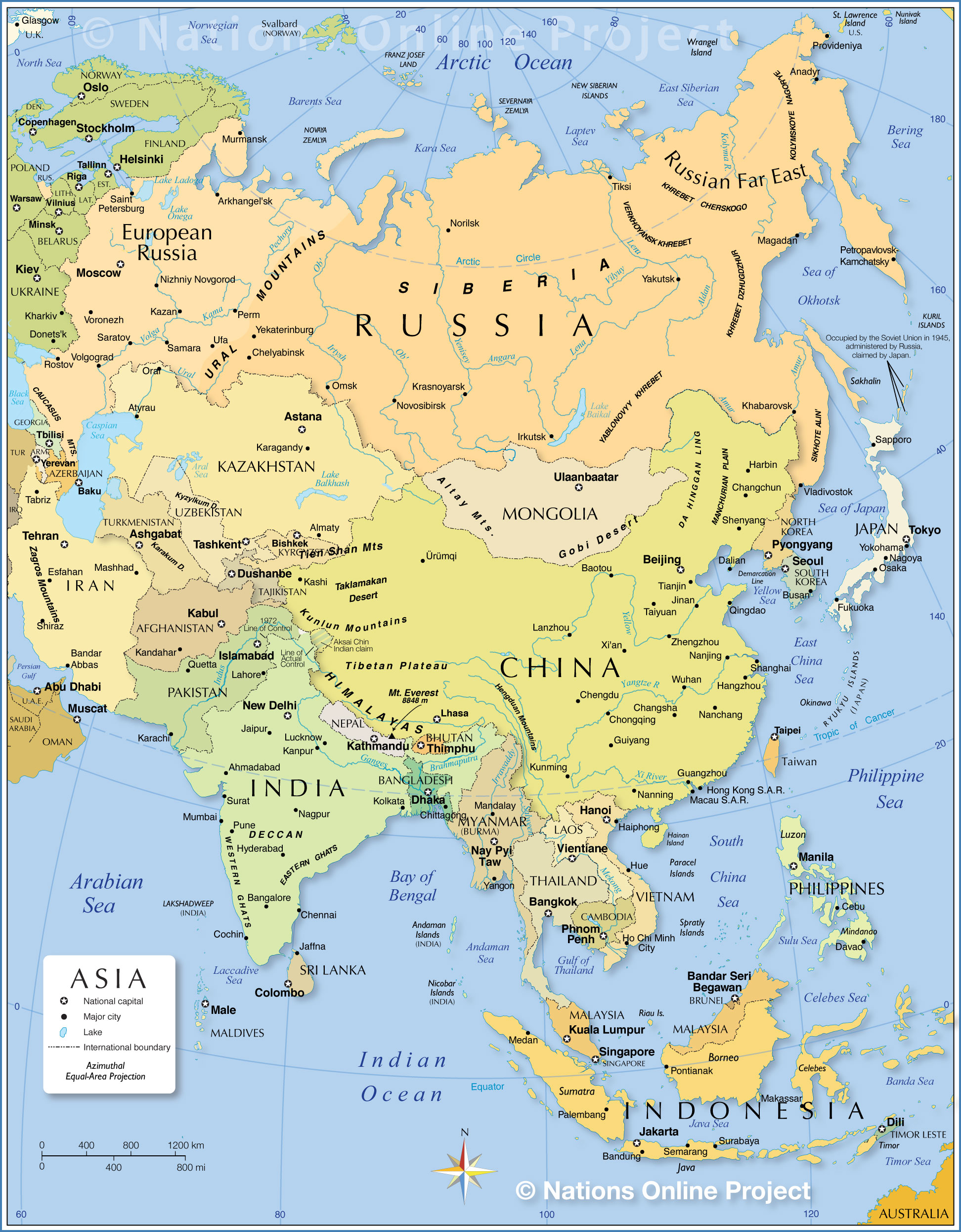 Geographical Map Of Asia With Countries