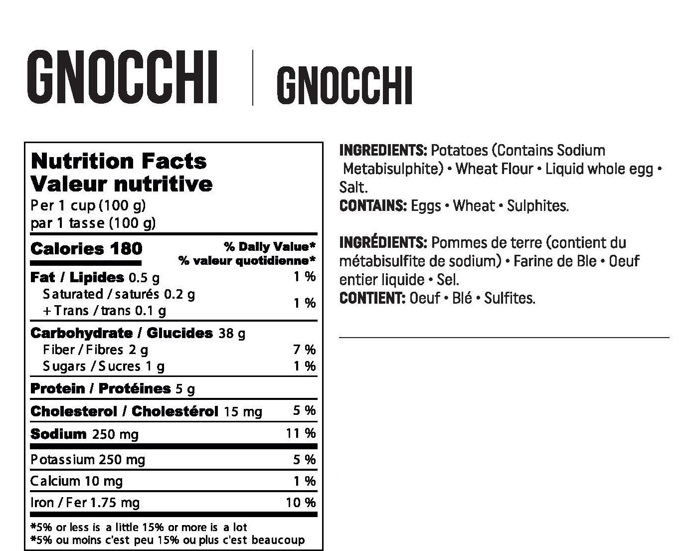 Gnocchi Nutritional Info