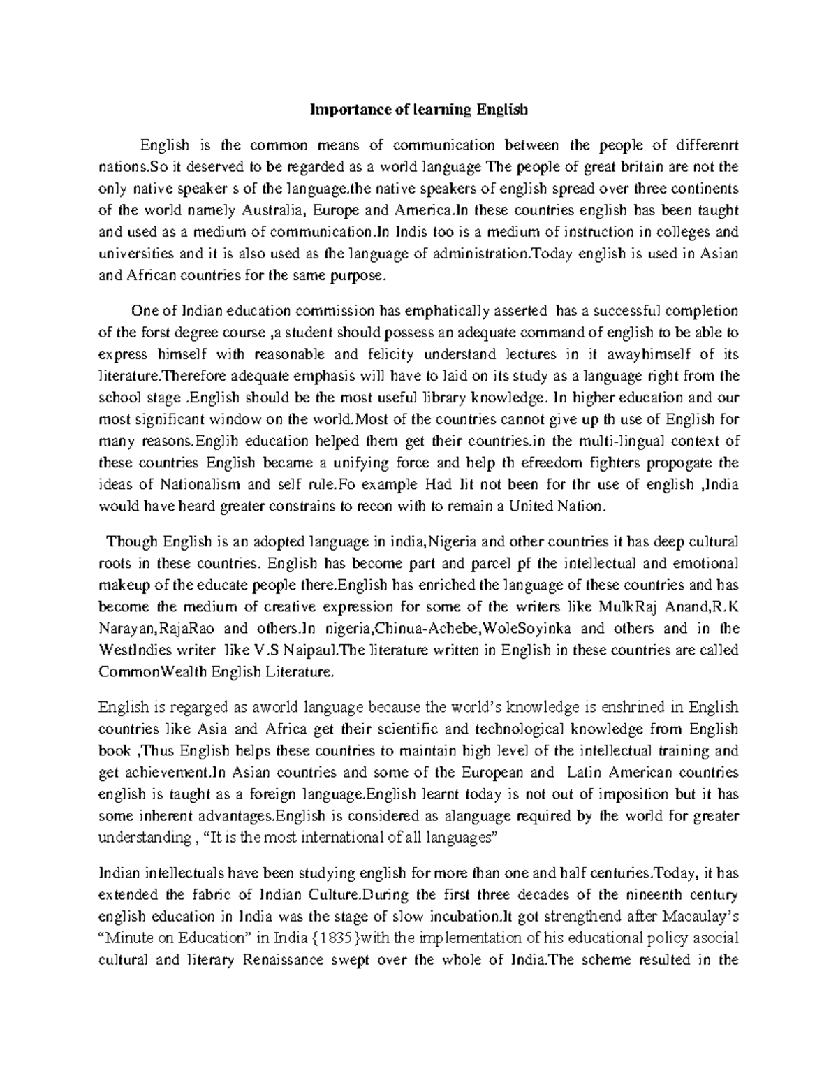 Importance Of Learning English Pdf