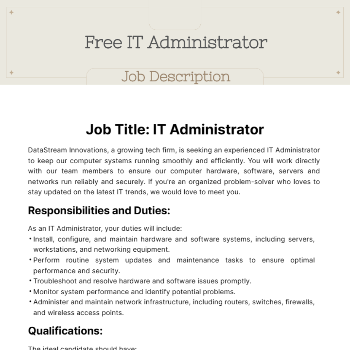 It Administrator Position