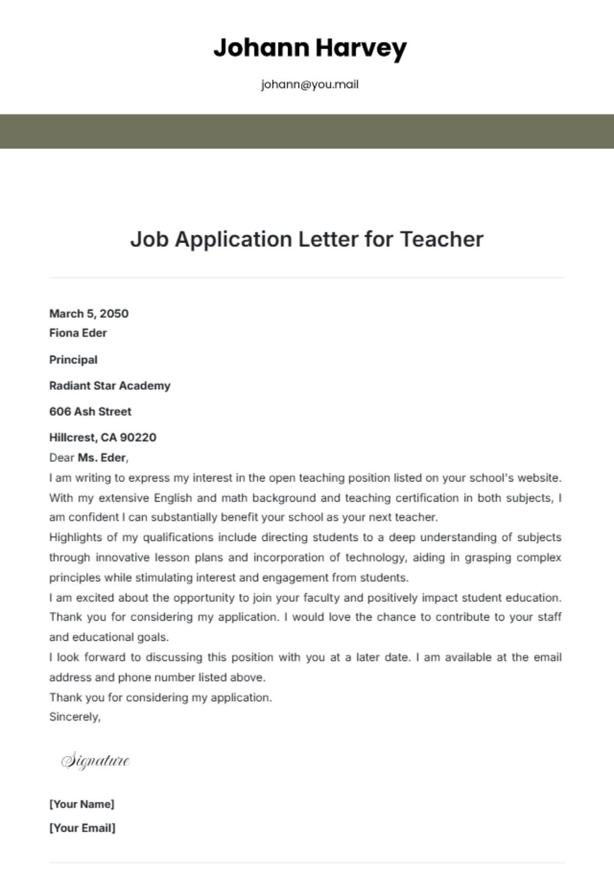 Job Letter For Teacher