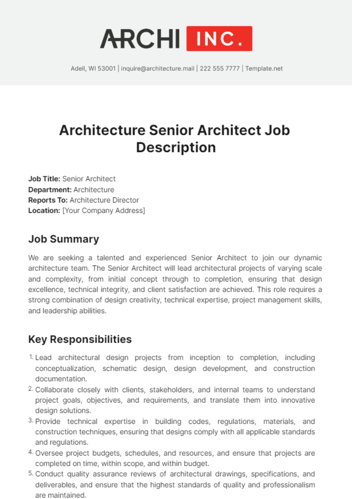 Job Requirements For An Architect