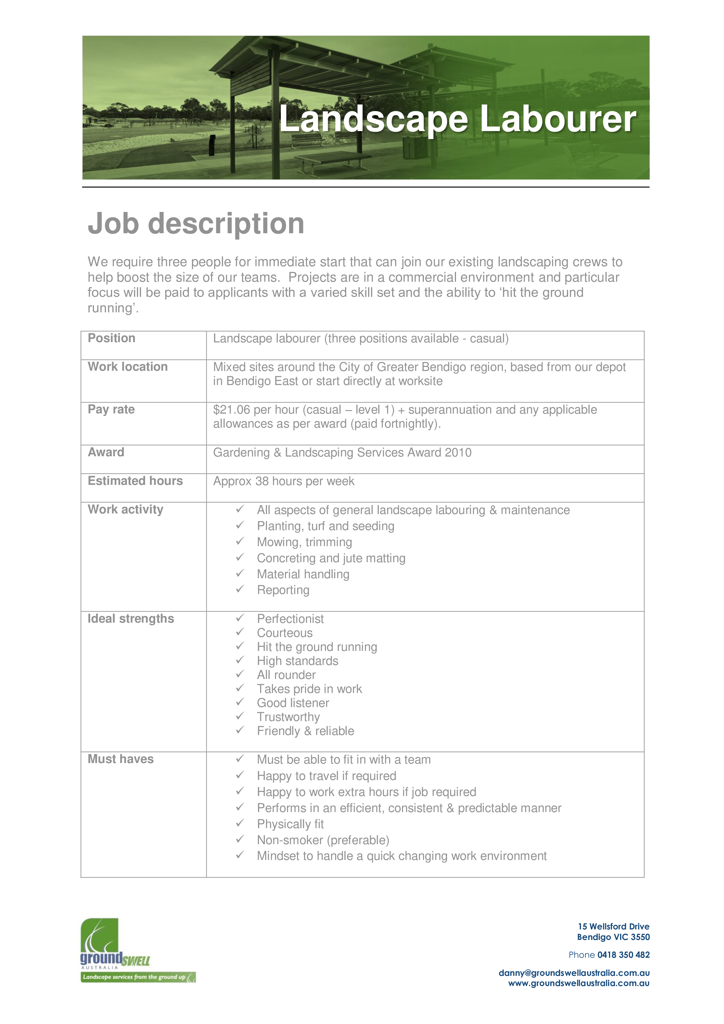 Landscaper Job Description