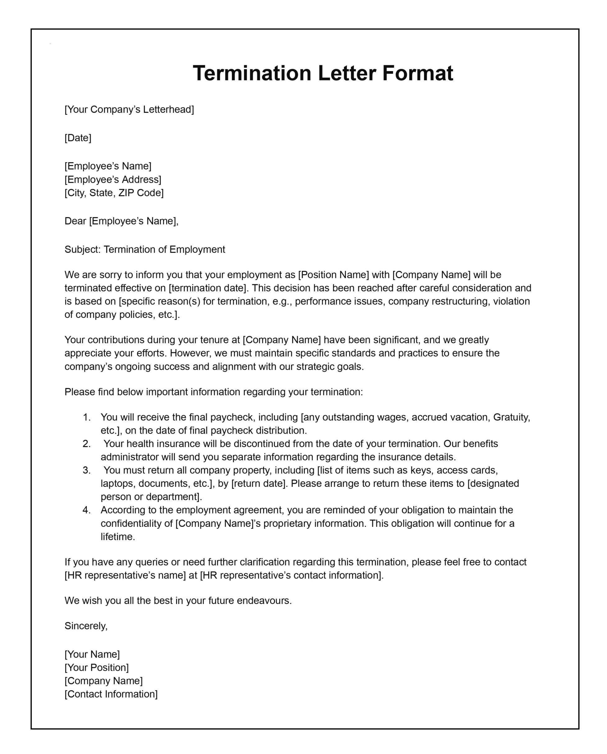 Letter Of Termination Of Appointment