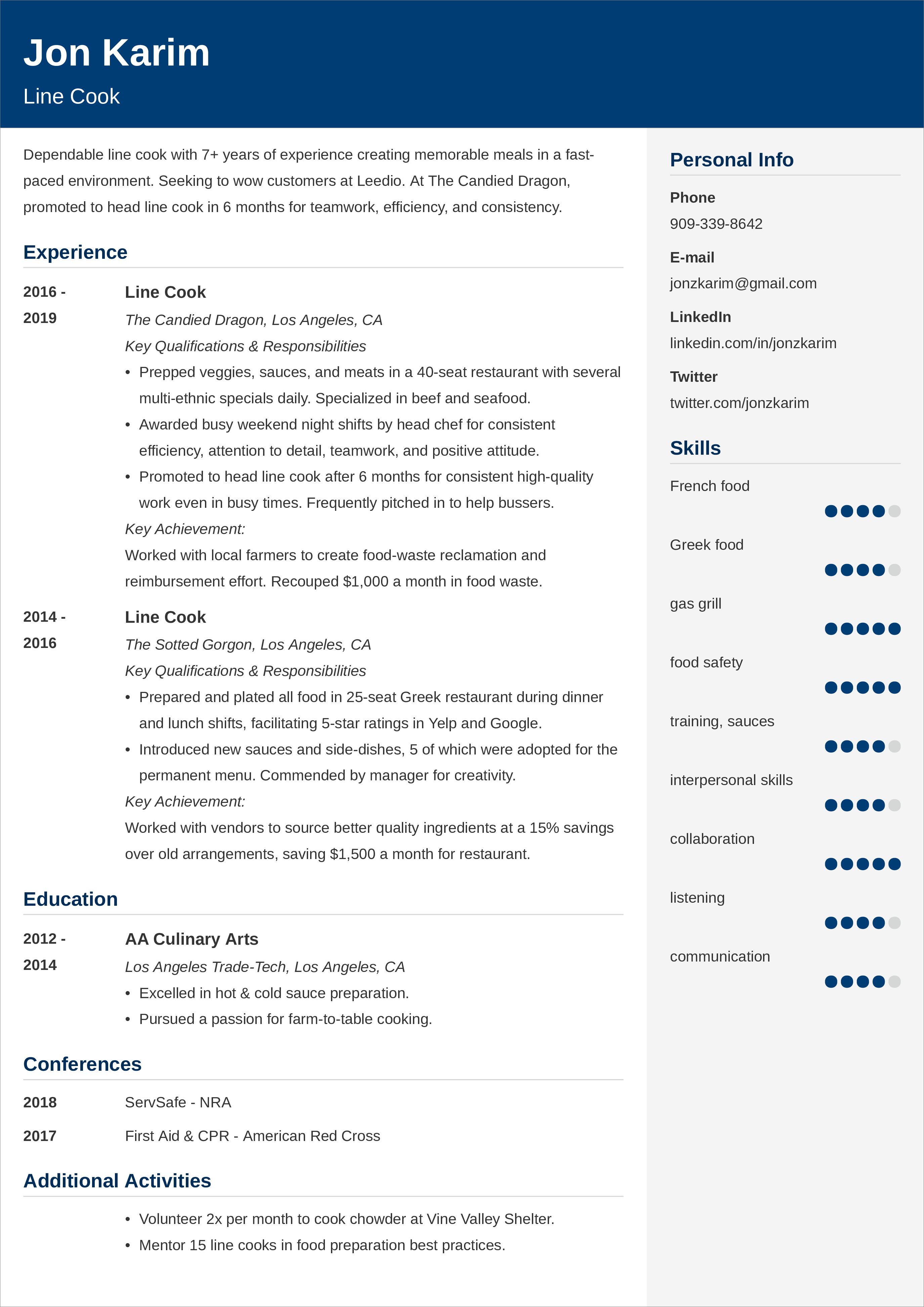 Line Cook Resume