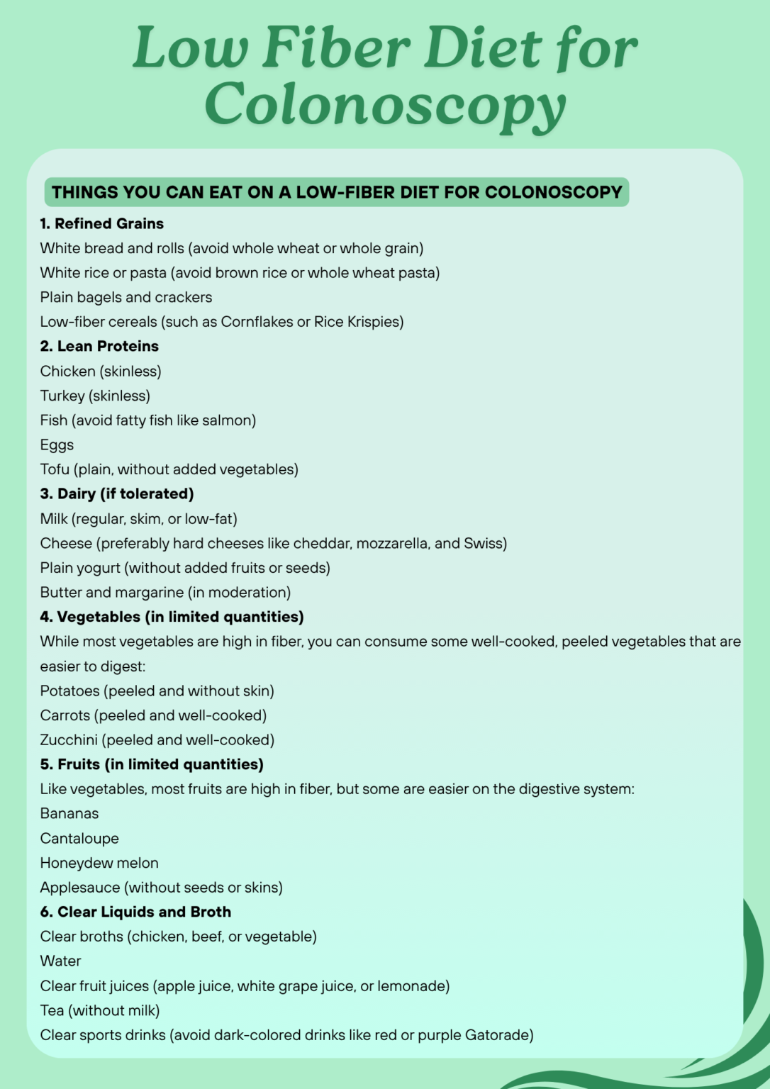 Lowfiber Diet For Colonoscopy Prep