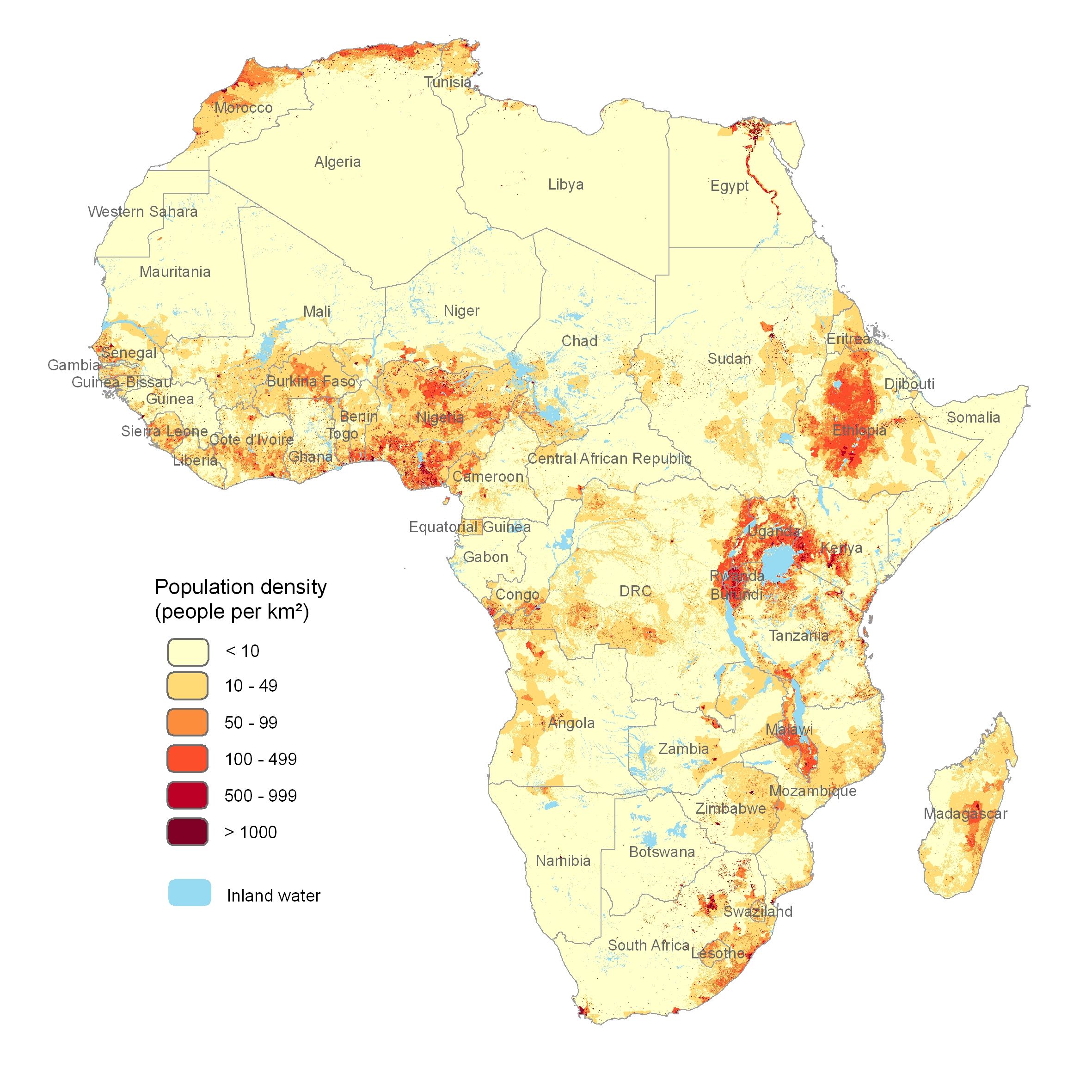 Map Of Africa And Population