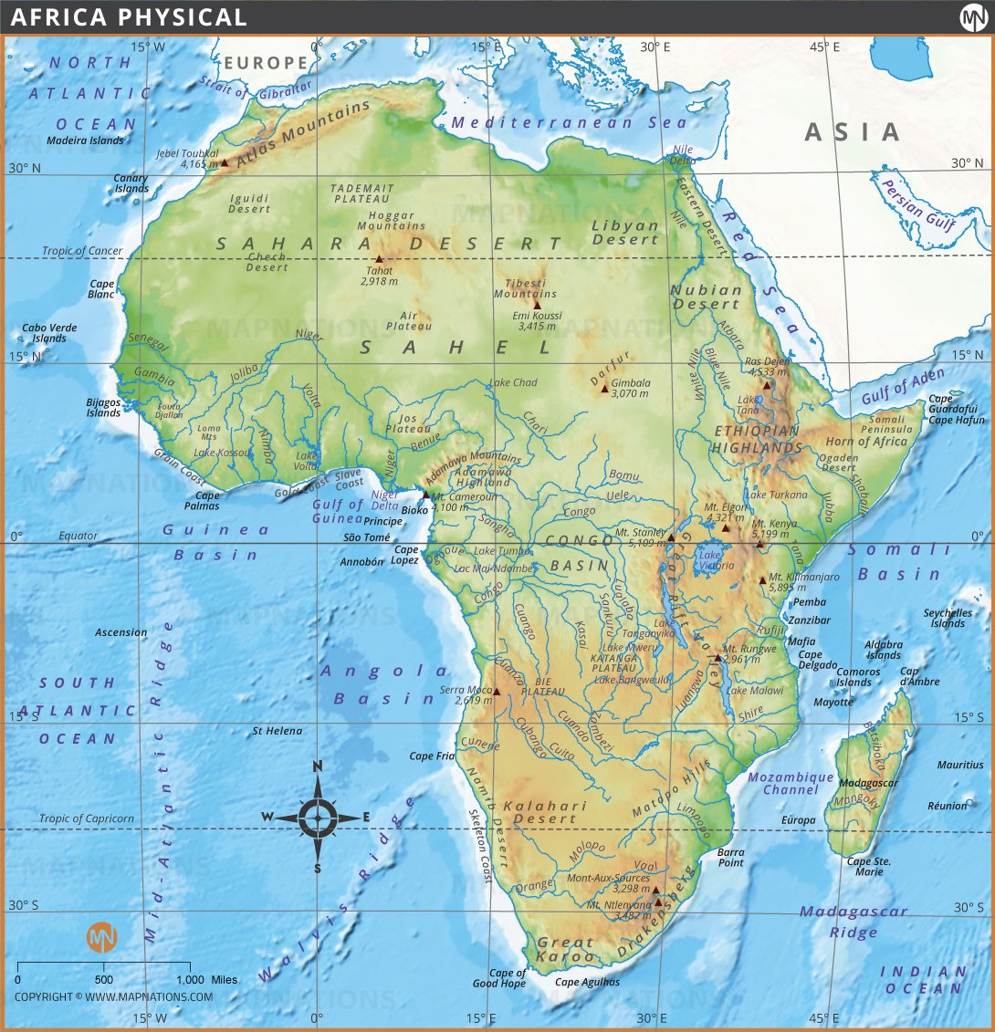 Map Of Africa Showing Physical Features