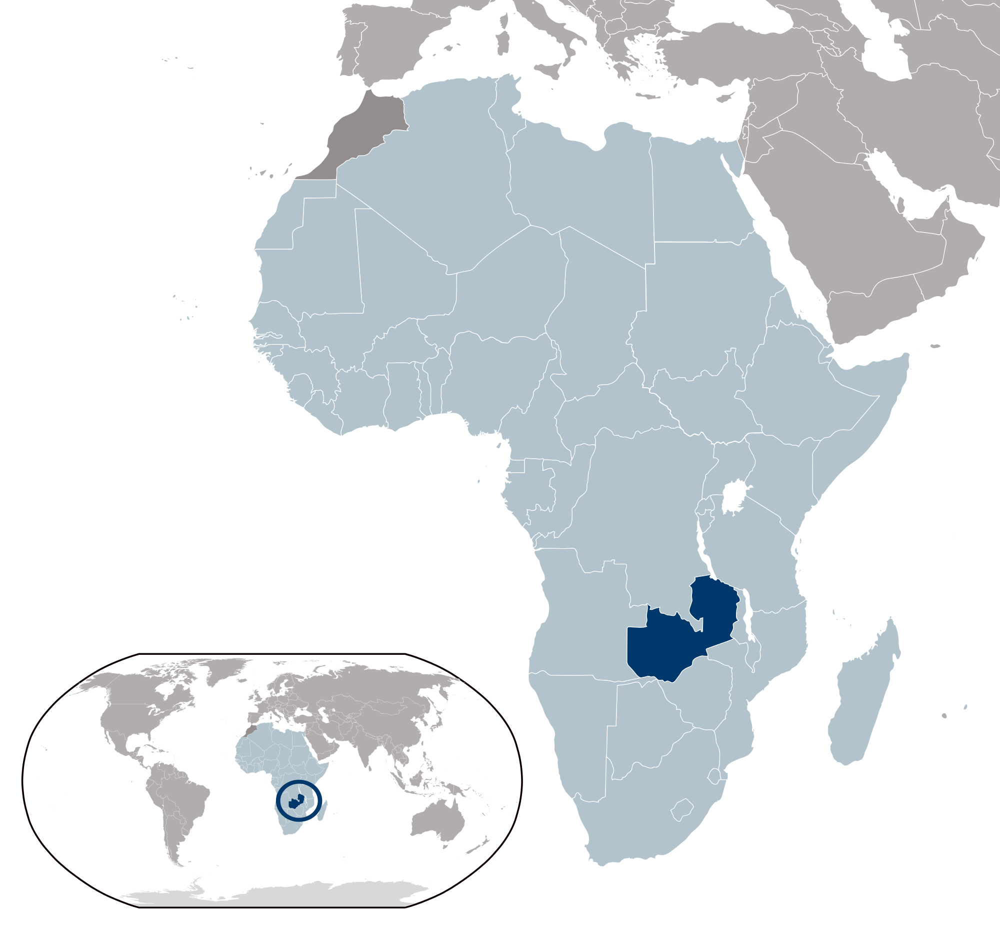Map Of Africa Showing Zambia