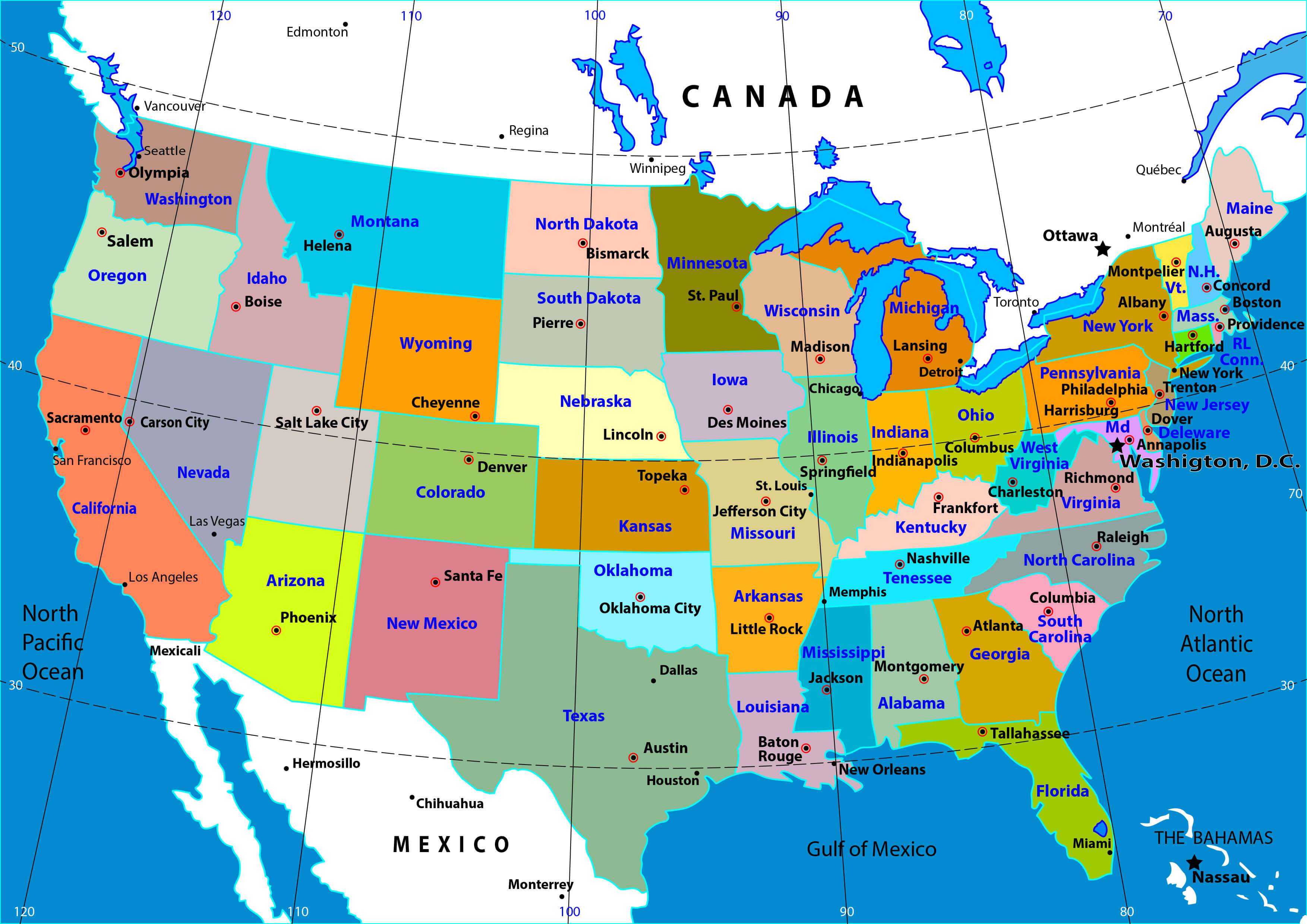 Map Of America And States