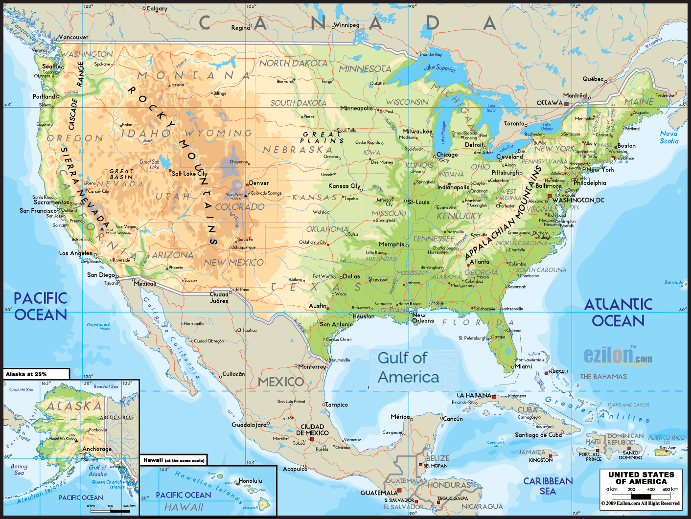 Map Of America Rivers And Mountains