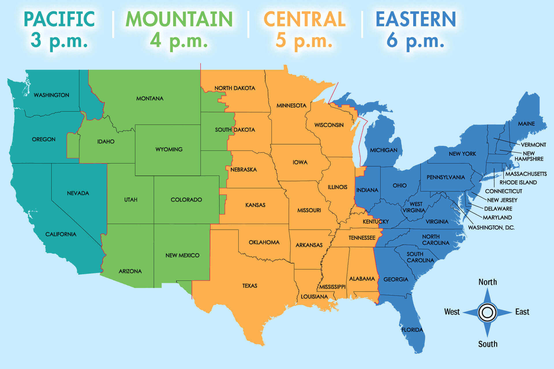 Map Of America Showing Time Zones