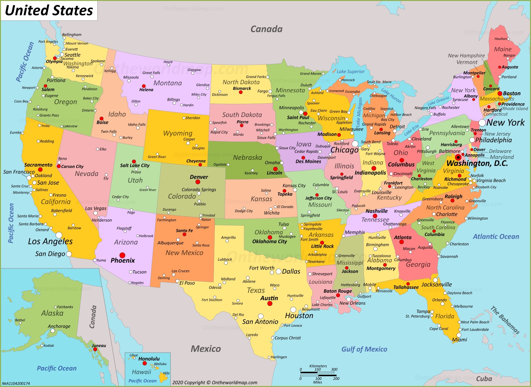 Map Of America States And Cities