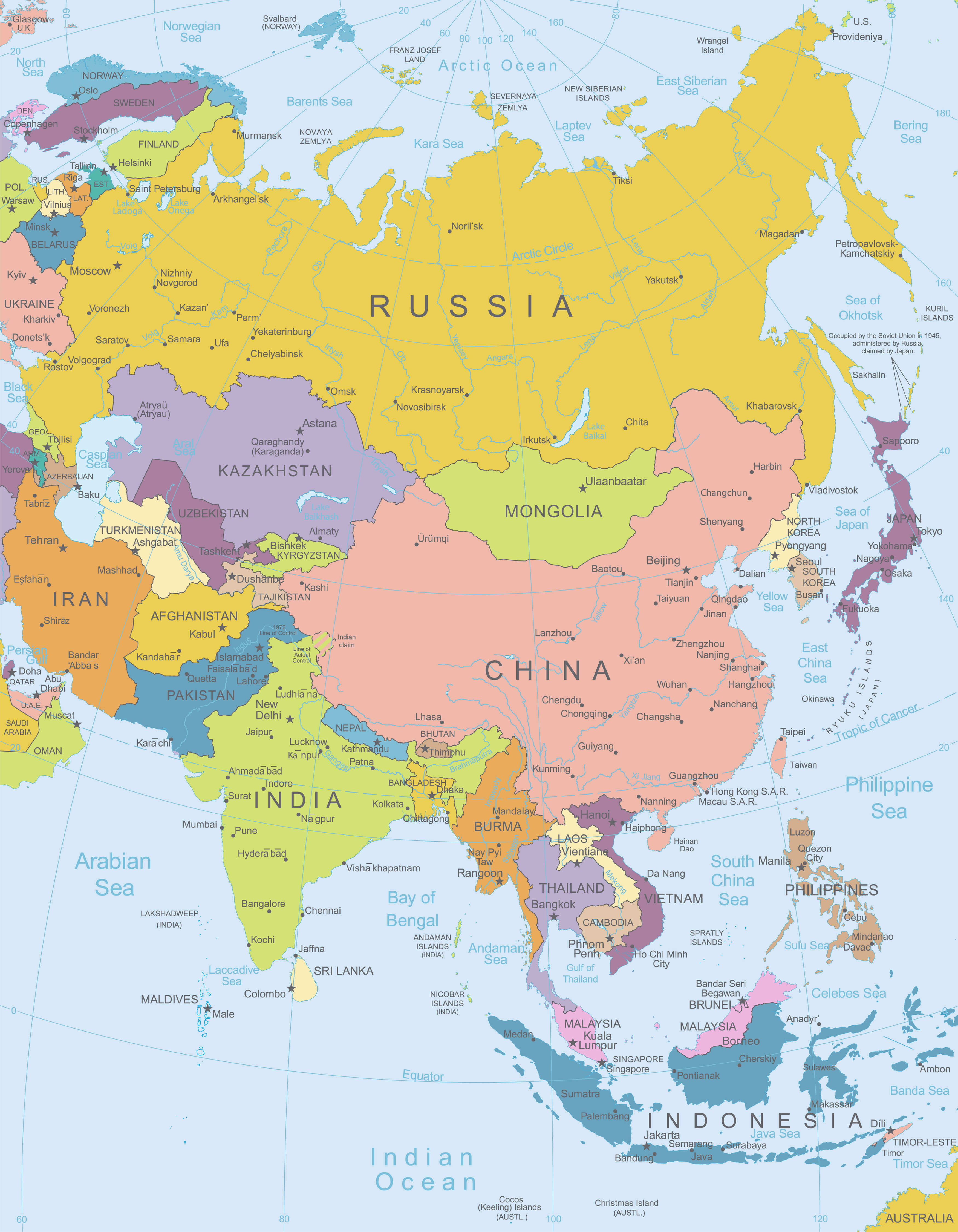 Map Of Asia Continent Countries