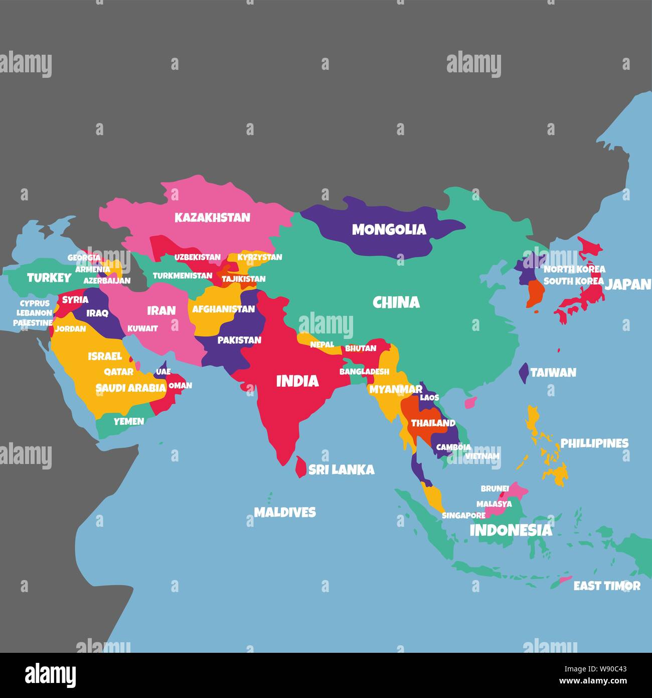 Map Of Asia With Countries And Names