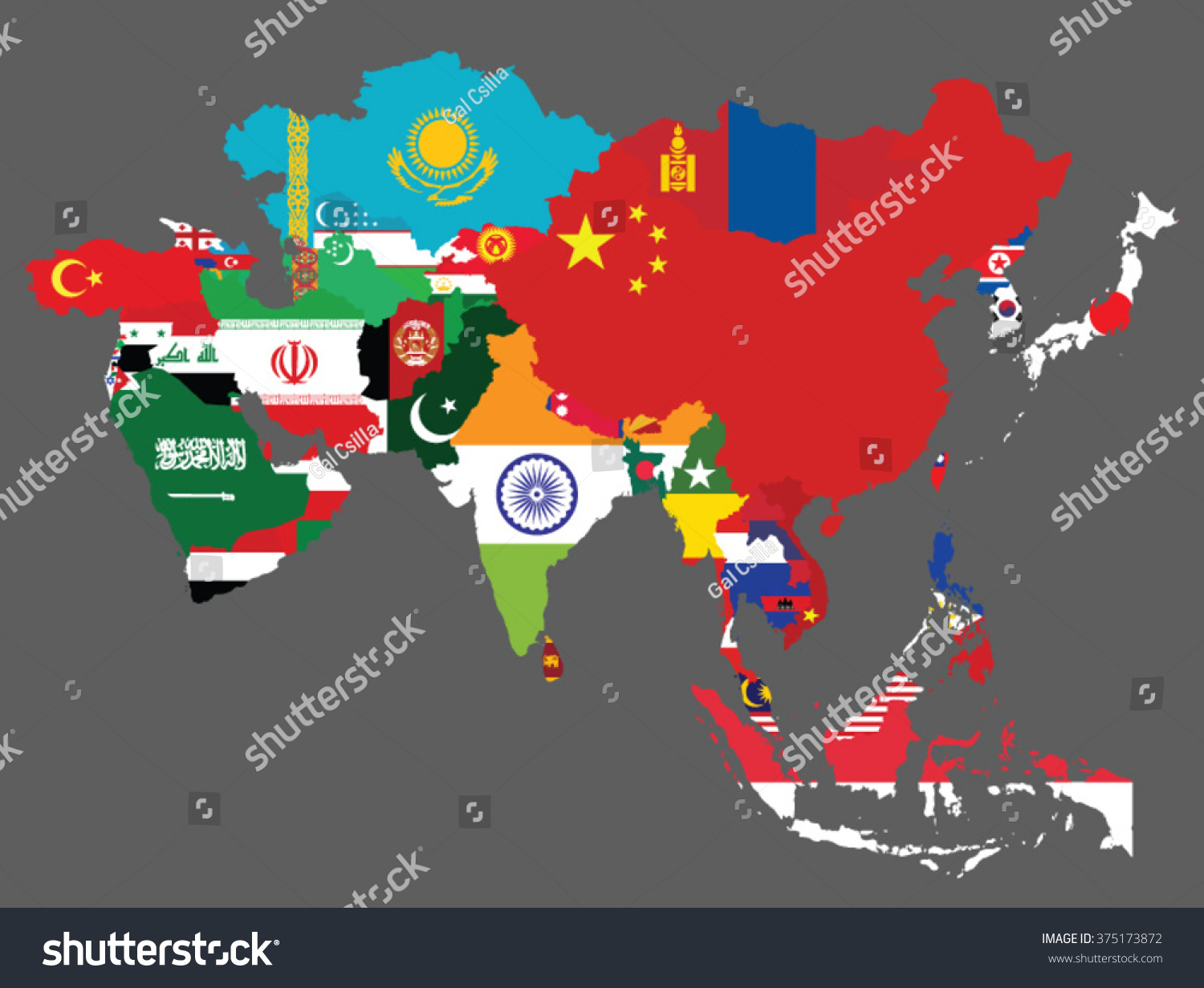 Map Of Asia With Countries Flags
