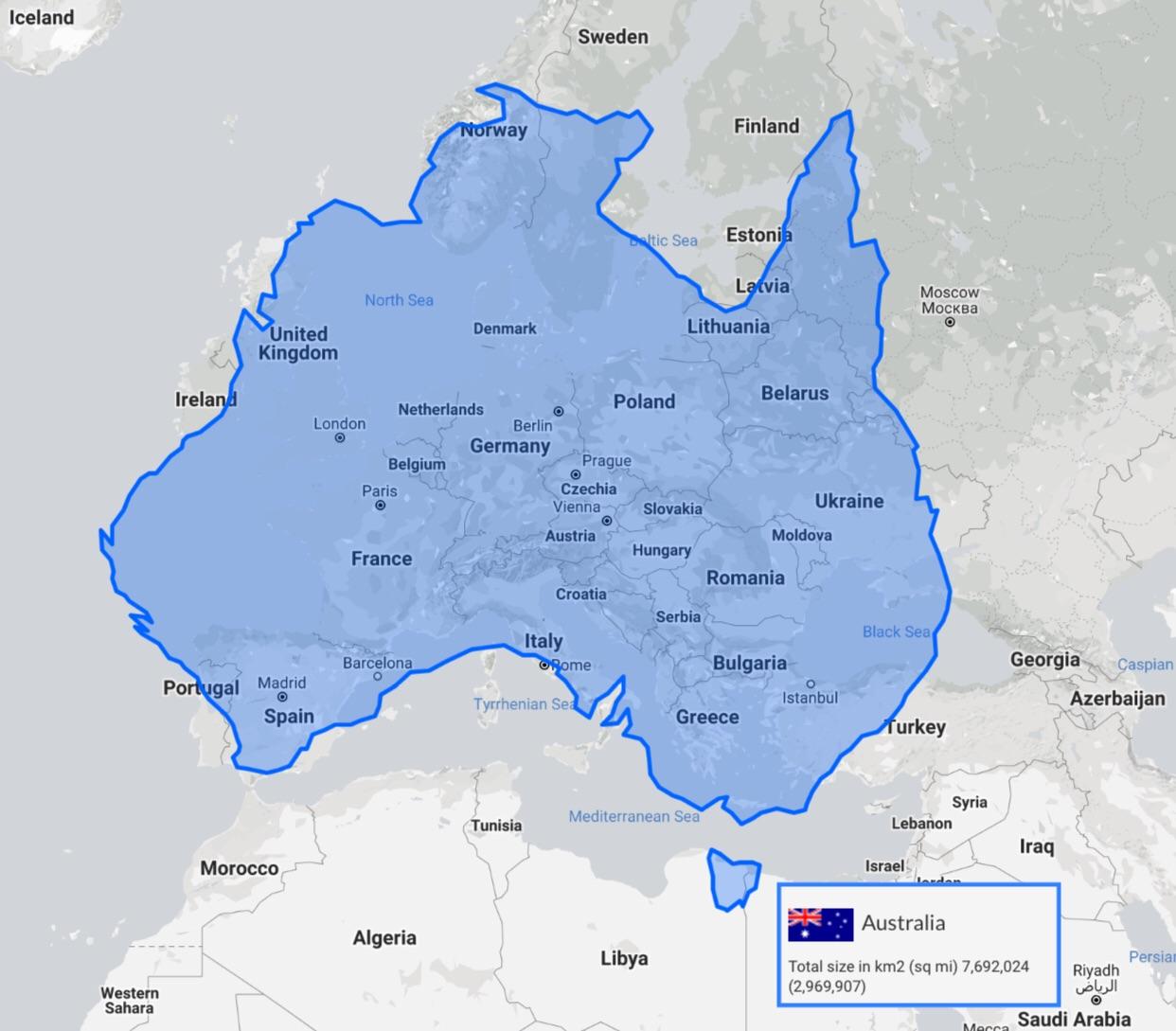 Map Of Australia Europe
