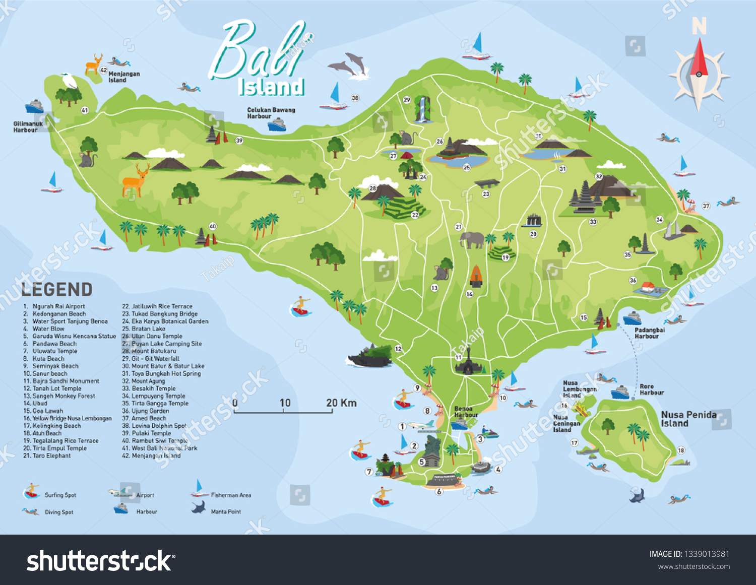 Map Of Bali Indonesia With Attractions