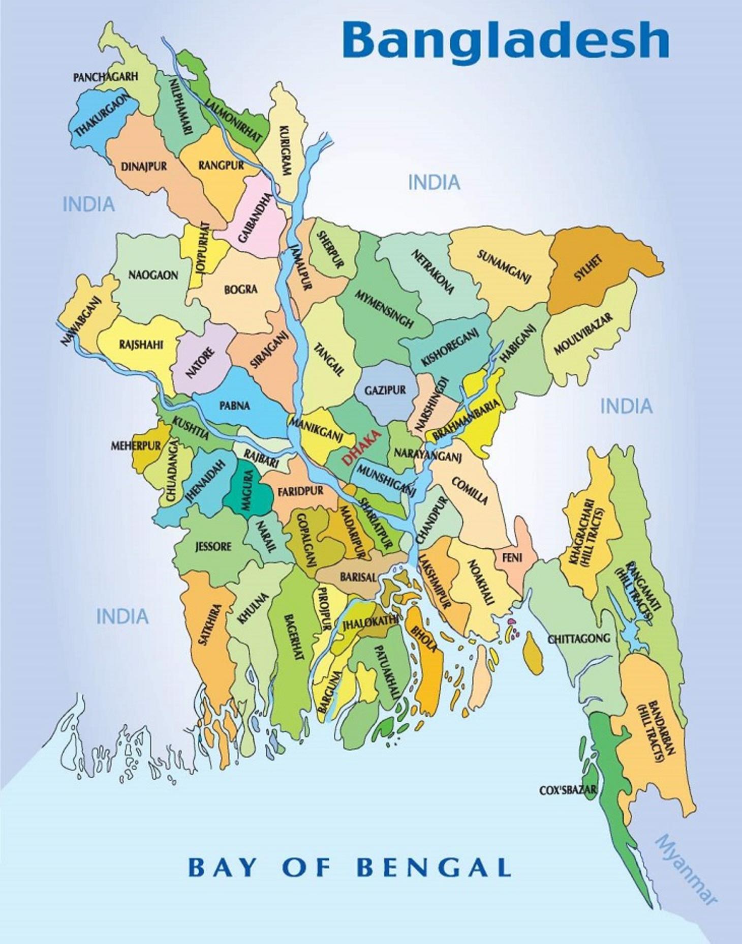 Map Of Bangladesh Showing All Districts