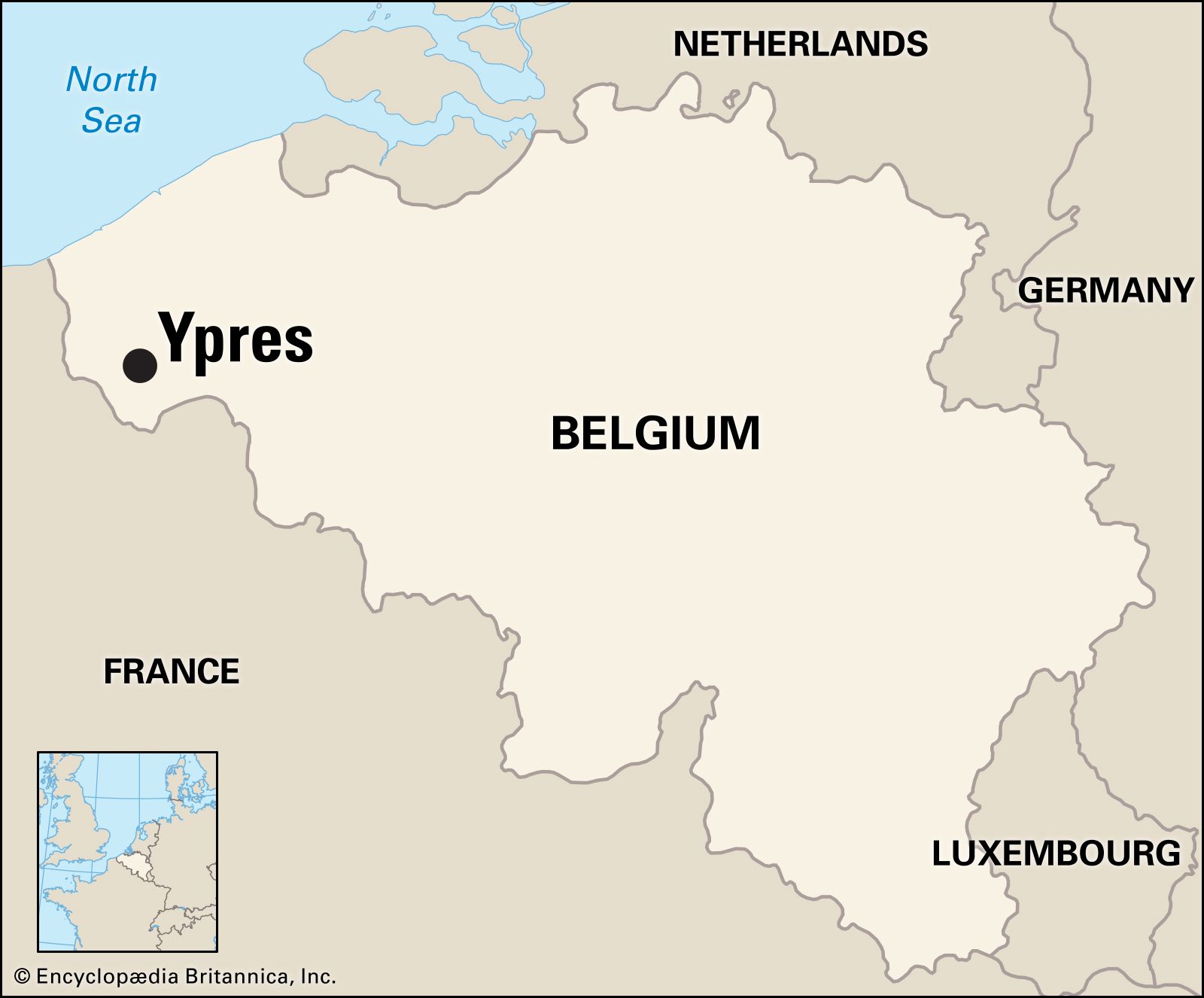 Map Of Belgium Showing Ypres