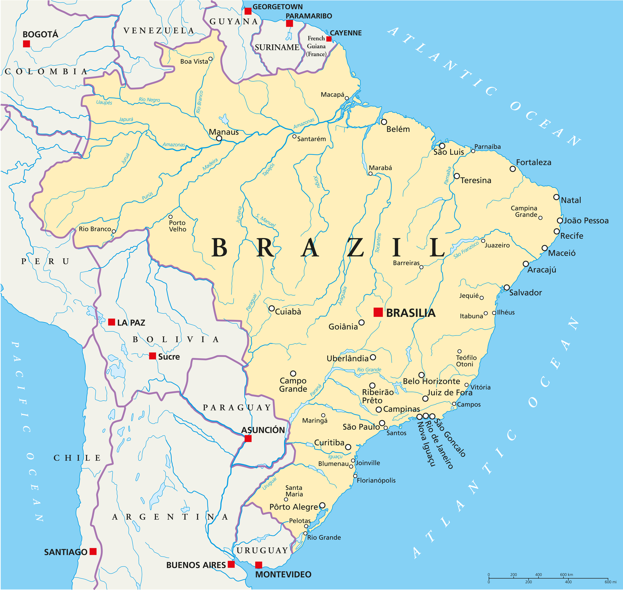 Map Of Brazil With Cities And Rivers