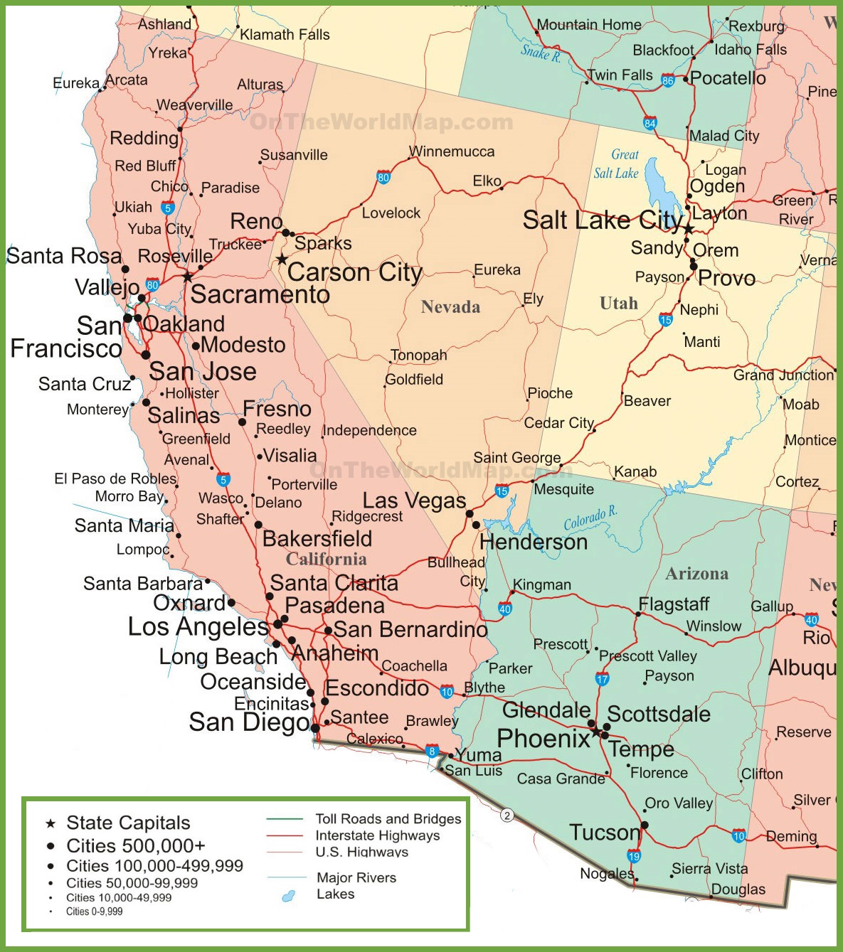 Map Of California Arizona And Nevada