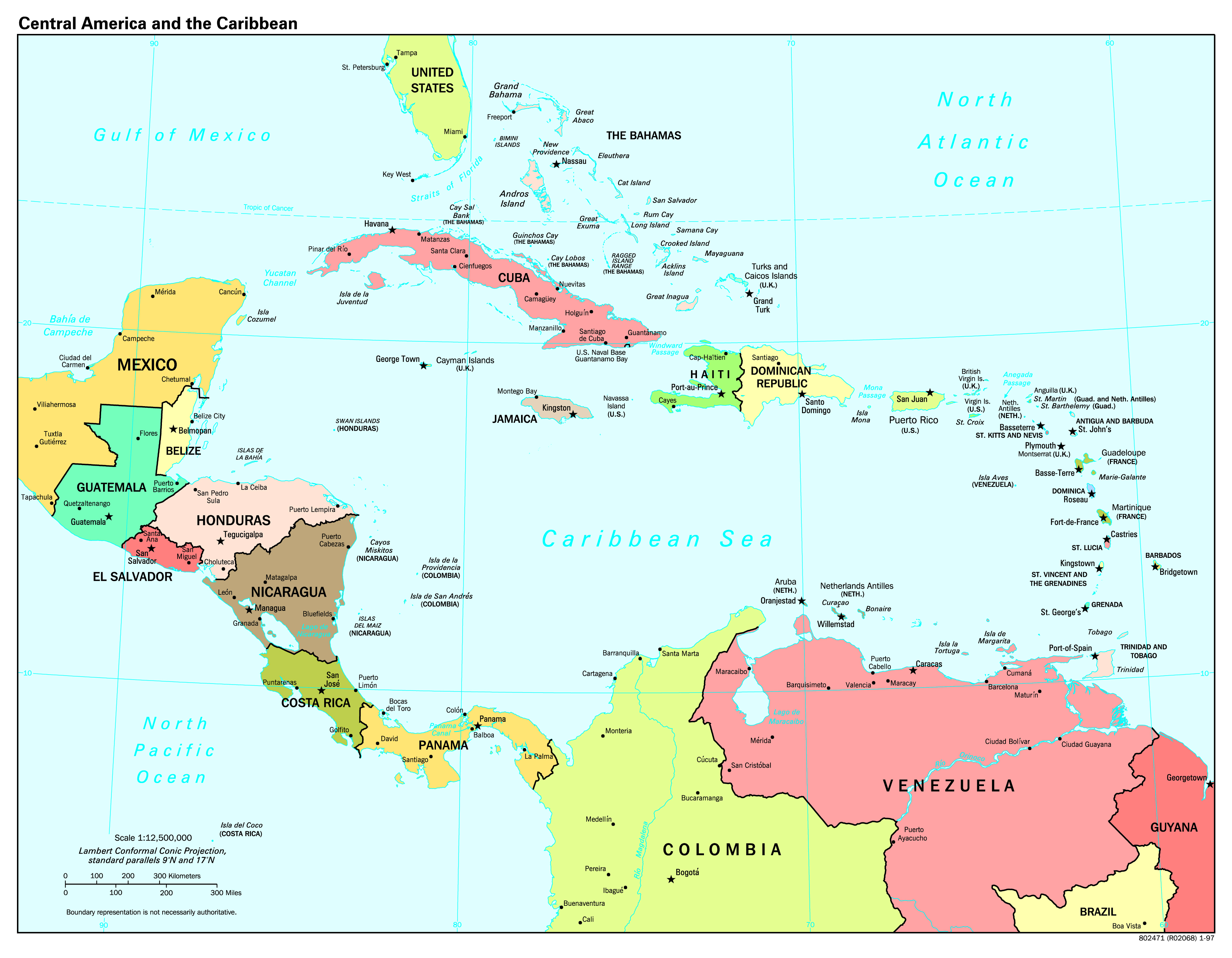 Map Of Central America And The Caribbean Countries
