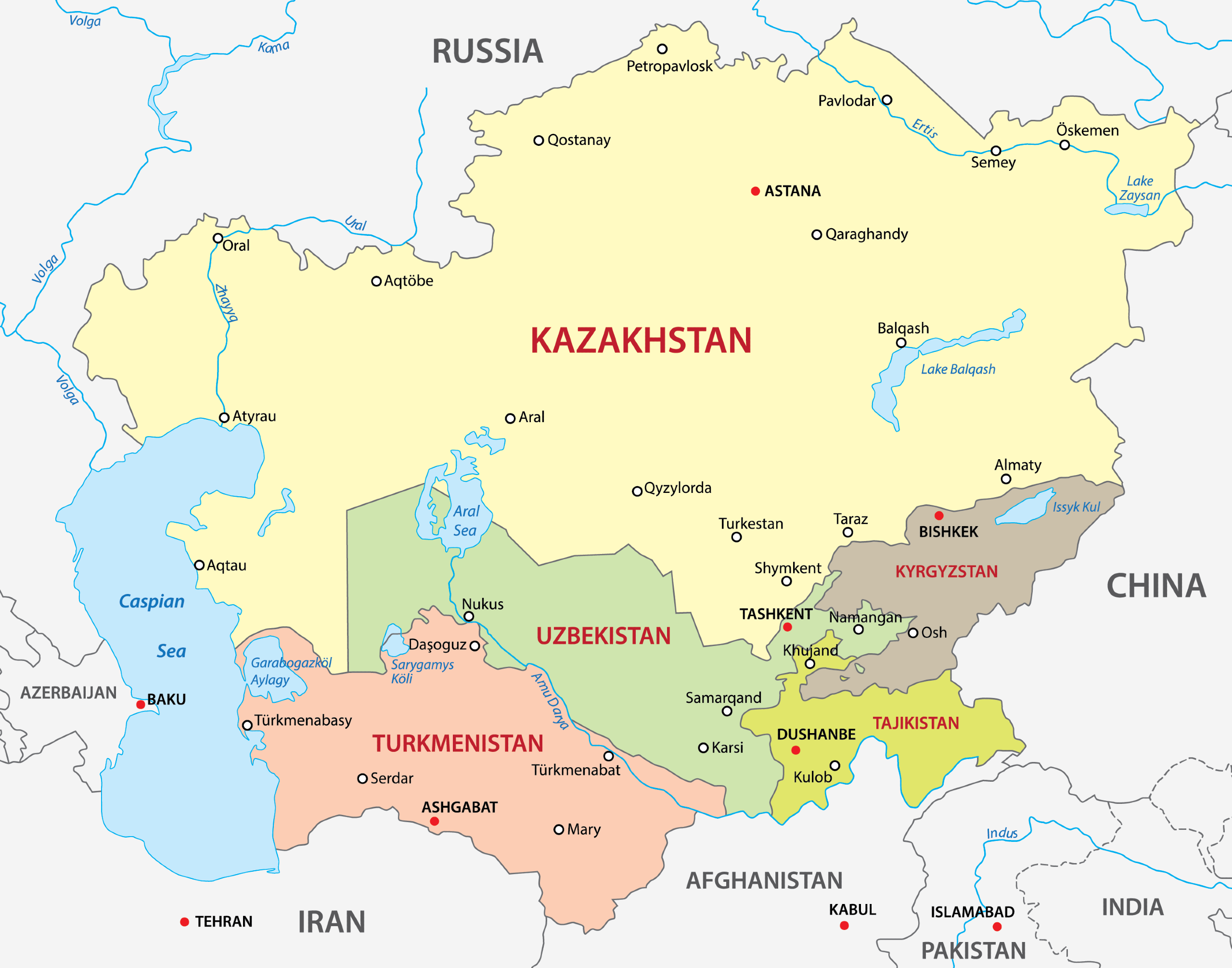 Map Of Central Asia And Surrounding Countries