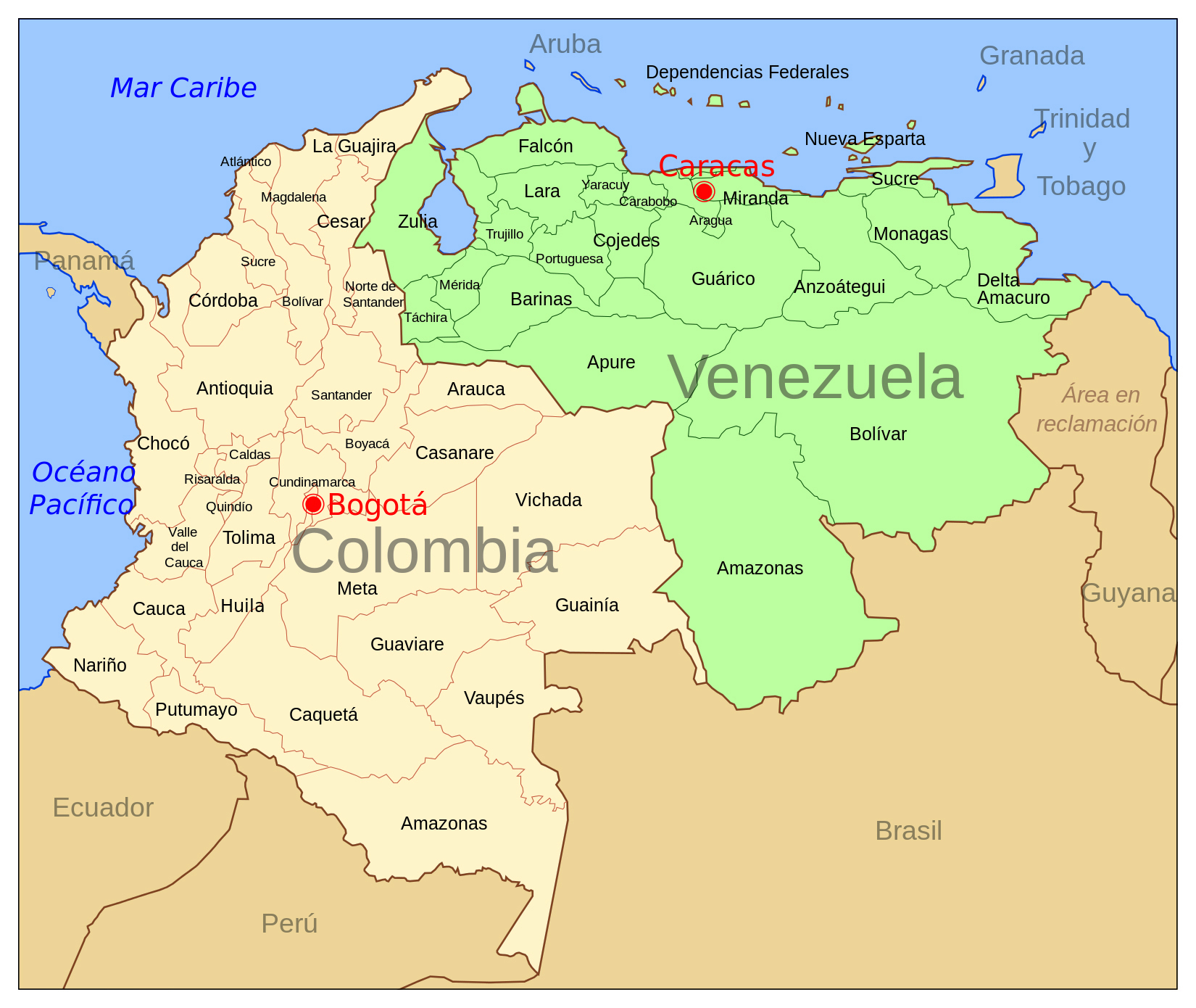 Map Of Colombia And Venezuela