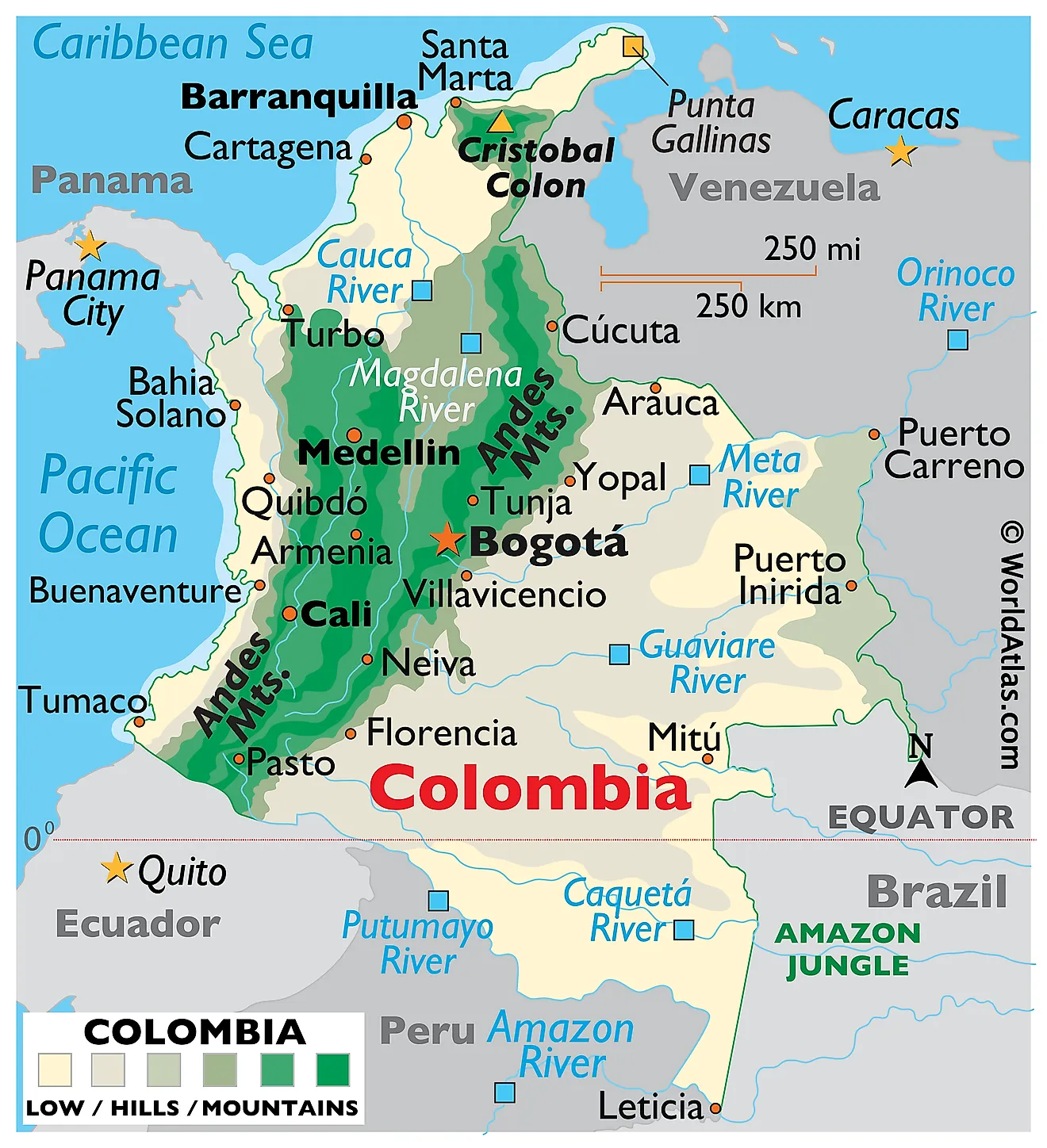 Map Of Colombia Showing Equator